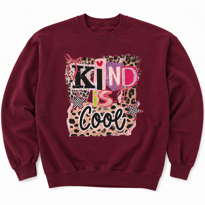 Plus/Reg Long Sleeve Kind is Cool Leopard Print Graphic Sweatshirt - Freckled Poppy