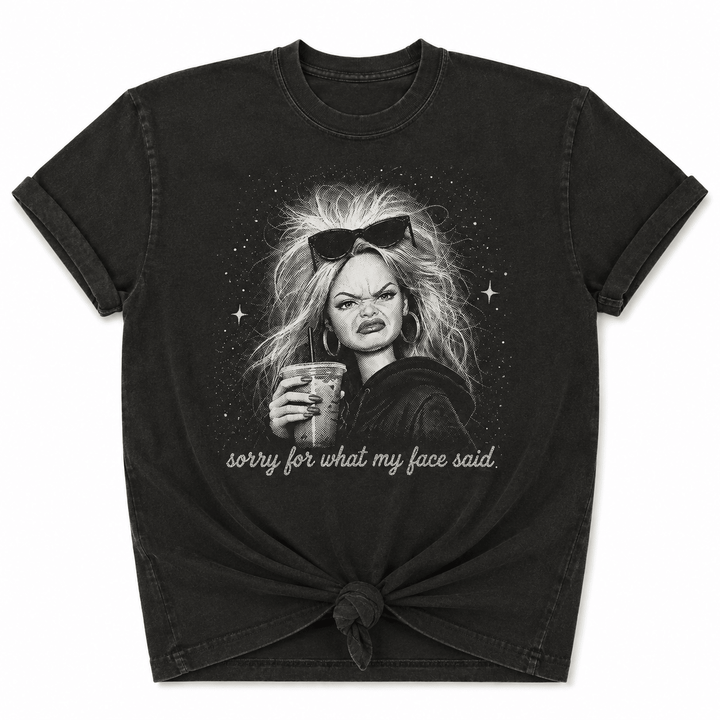 Plus/Reg Short Sleeve Sorry for What My Face Said Graphic Tee - Freckled Poppy