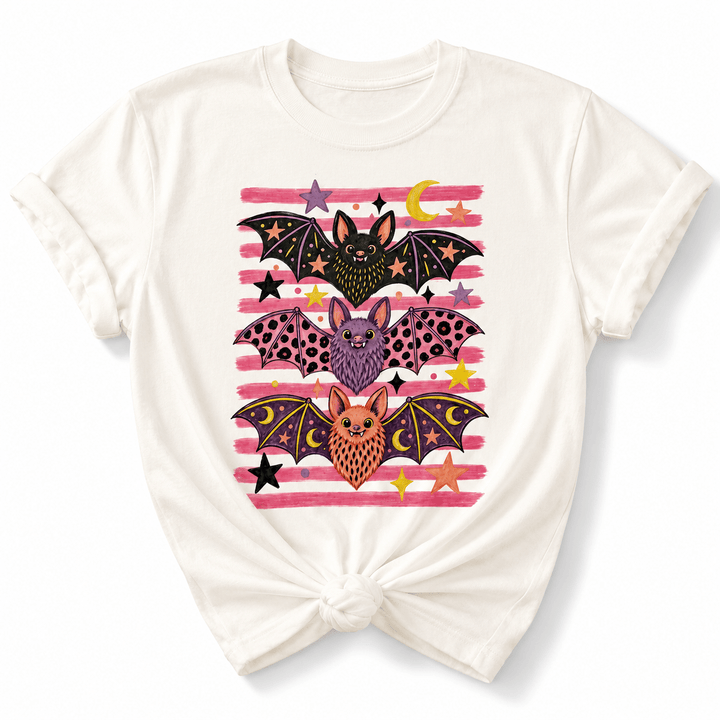 Plus/Reg Short Sleeve Glamorous Bats Halloween Graphic Tee - Freckled Poppy