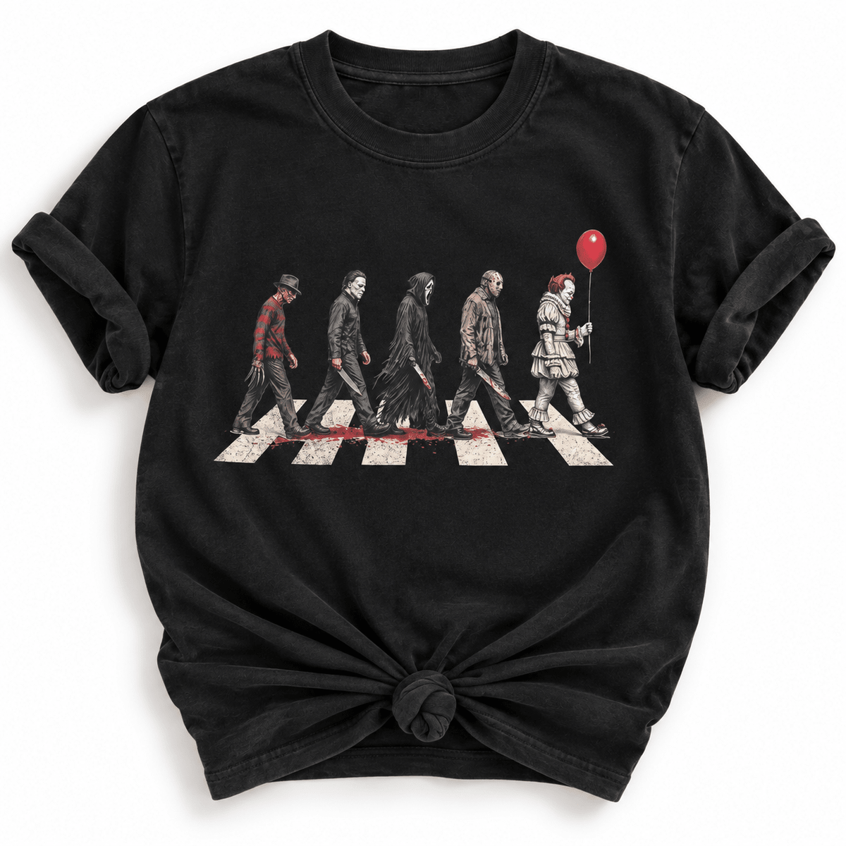 Plus/Reg Short Sleeve Horror Movie Icons Abbey Road Halloween Graphic Tee - Freckled Poppy