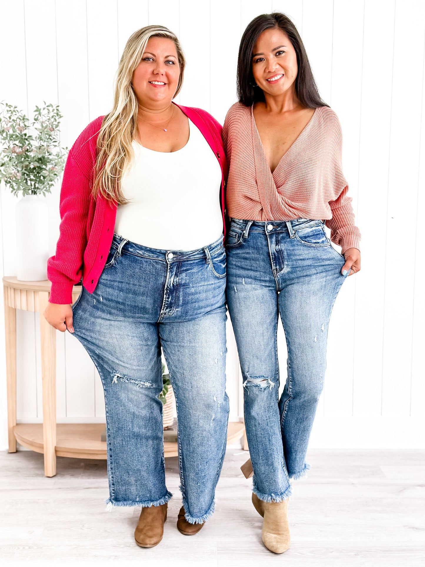 Risen Weekend Living High Rise Dark Wash Distressed Crop Kick Flare