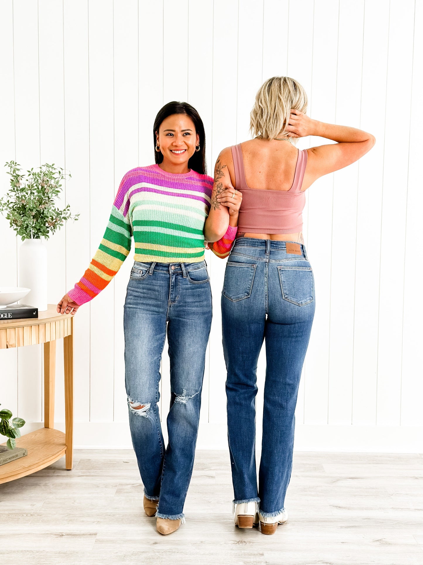 Judy Blue High Rise Medium Wash Destroyed Knee & Frayed Hem Straight Leg Jeans