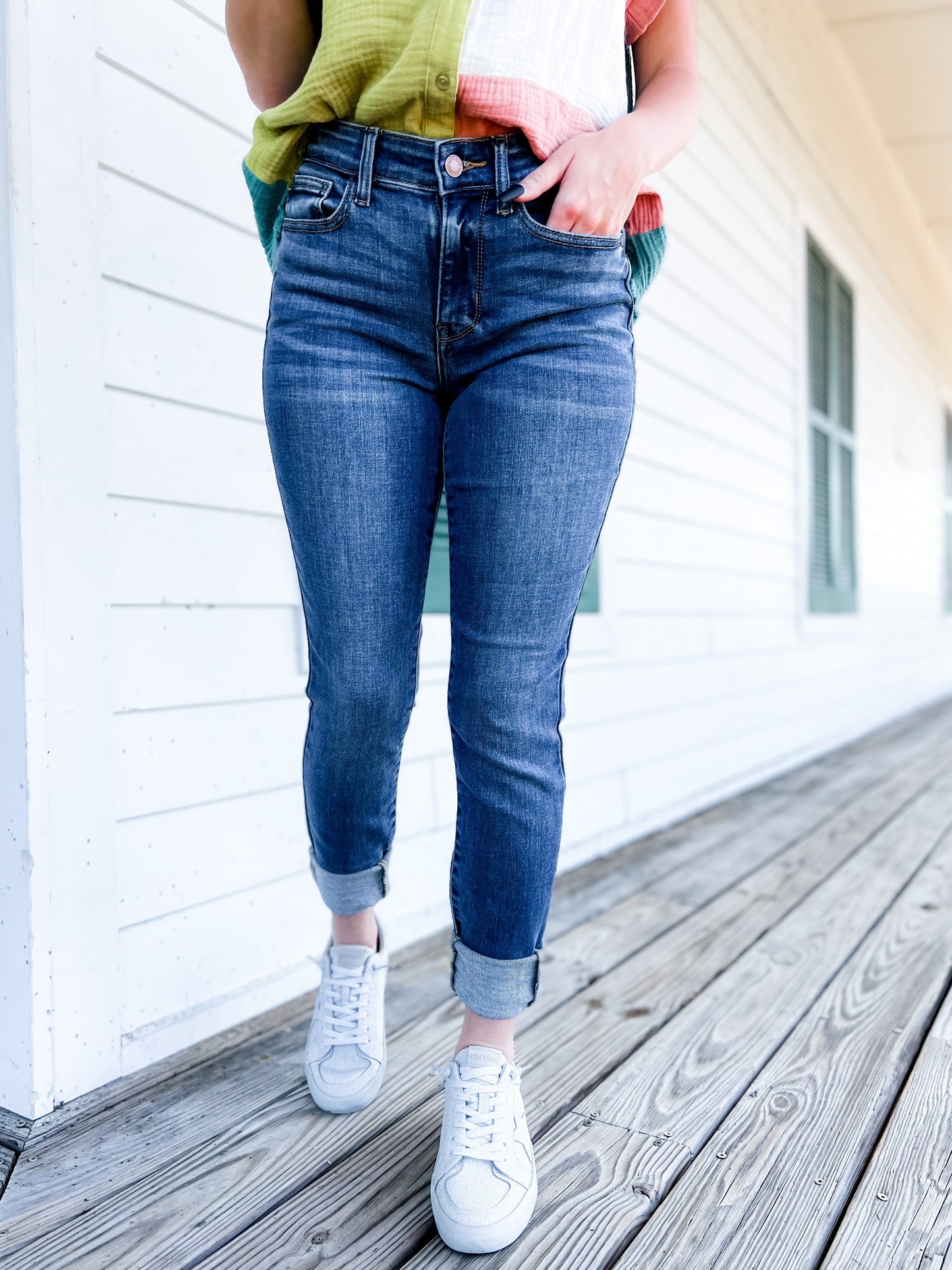 Judy Blue 8 Days A Week Medium Wash Mid Rise Skinny jeans with Handsanding