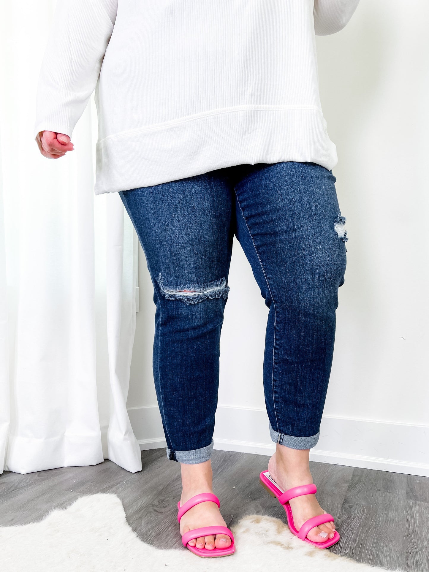 Judy Blue Casual Friday High Rise Cuffed Boyfriend Distressed Jeans