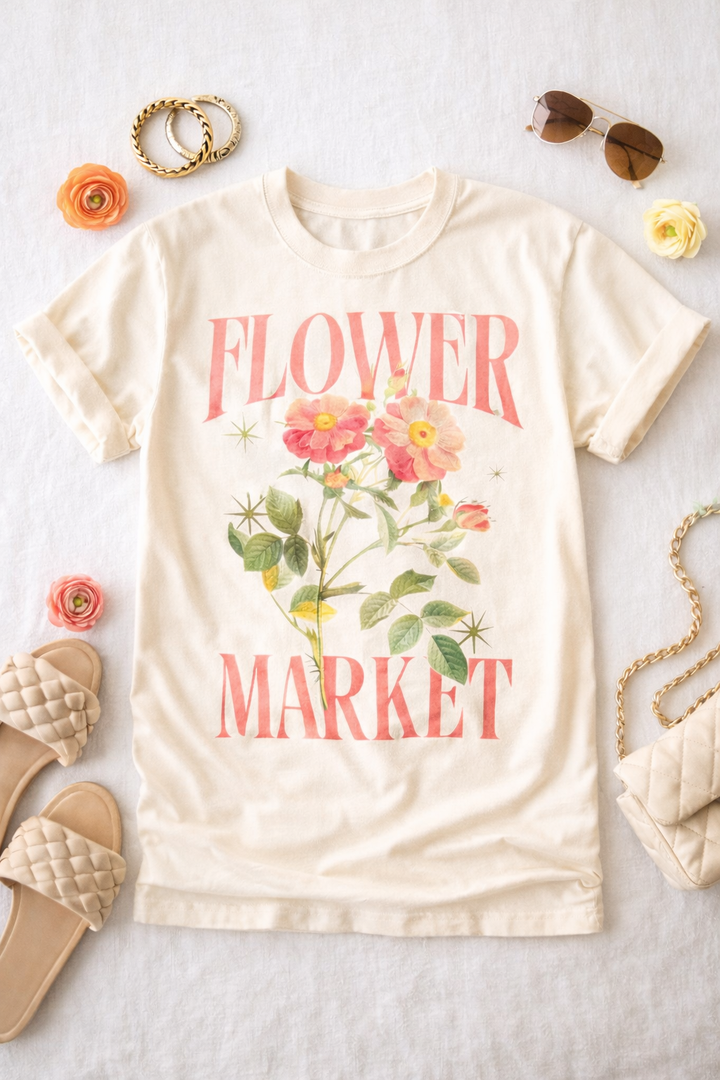 Plus/Reg Short Sleeve "Flower Market" Graphic Tee