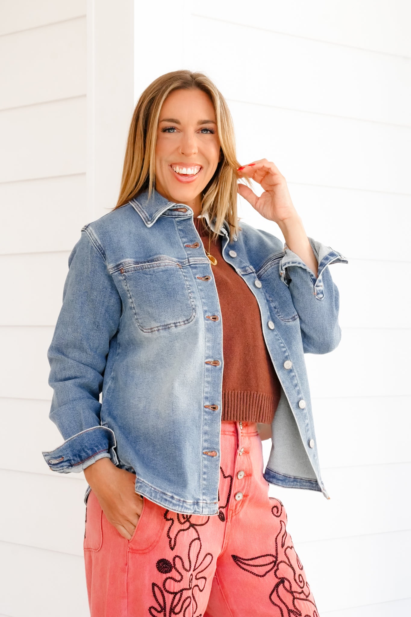 Plus/Reg Judy Blue Medium Wash Button Down Shacket