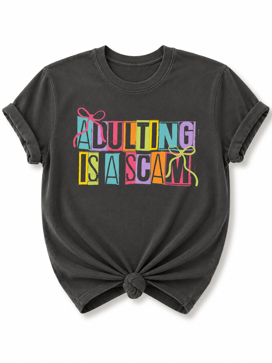 Plus/Reg Short Sleeve "Adulting is a Scam" Graphic Tee - Freckled Poppy