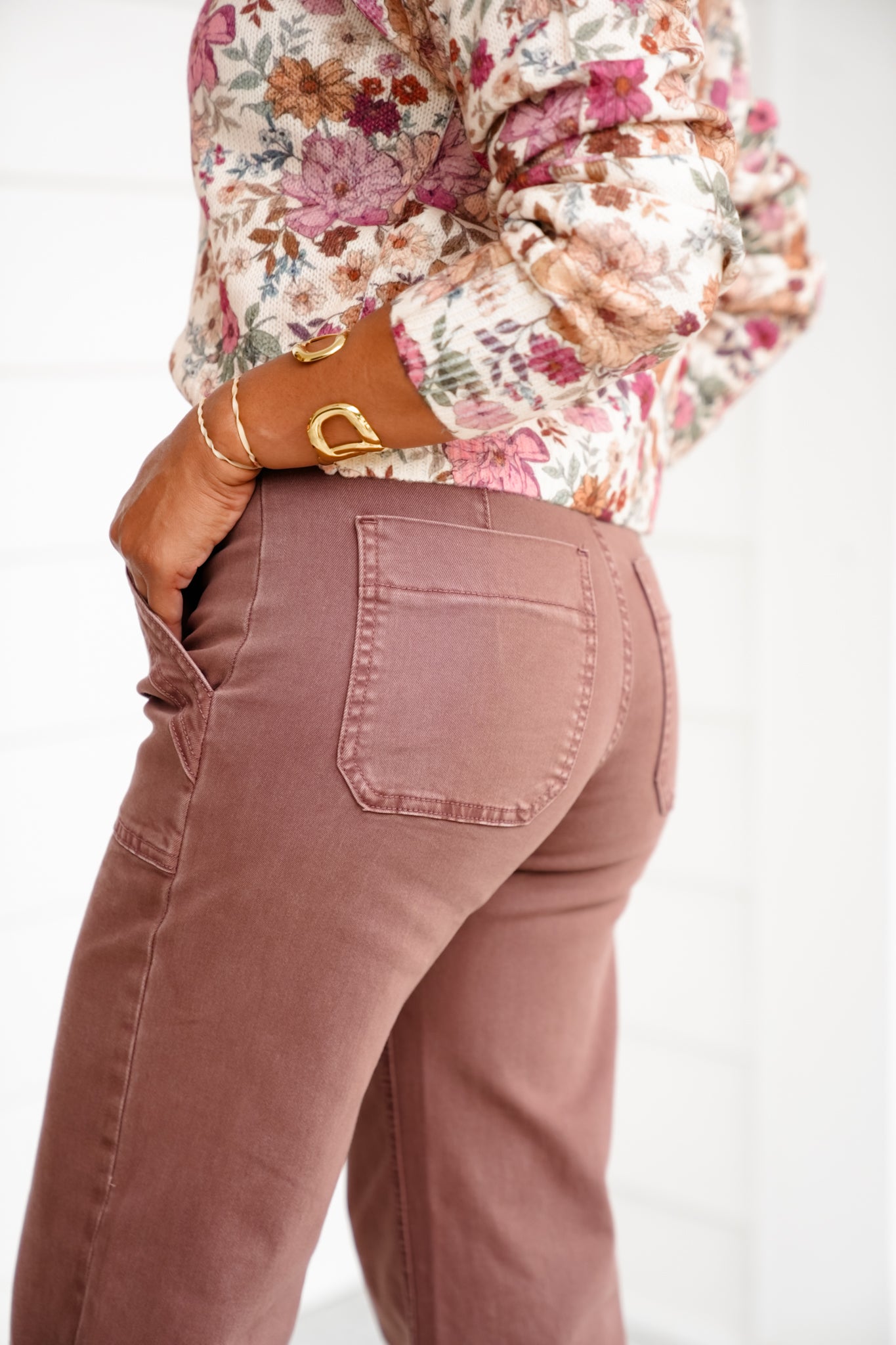 Mica High Rise Brown Double Waistband Wide Leg Jeans