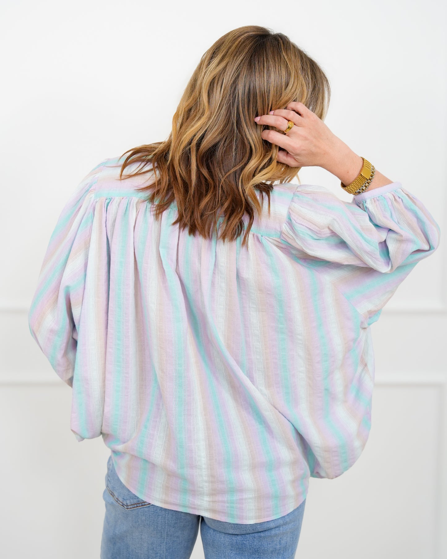 Striped Long Sleeve Button Up Blouse