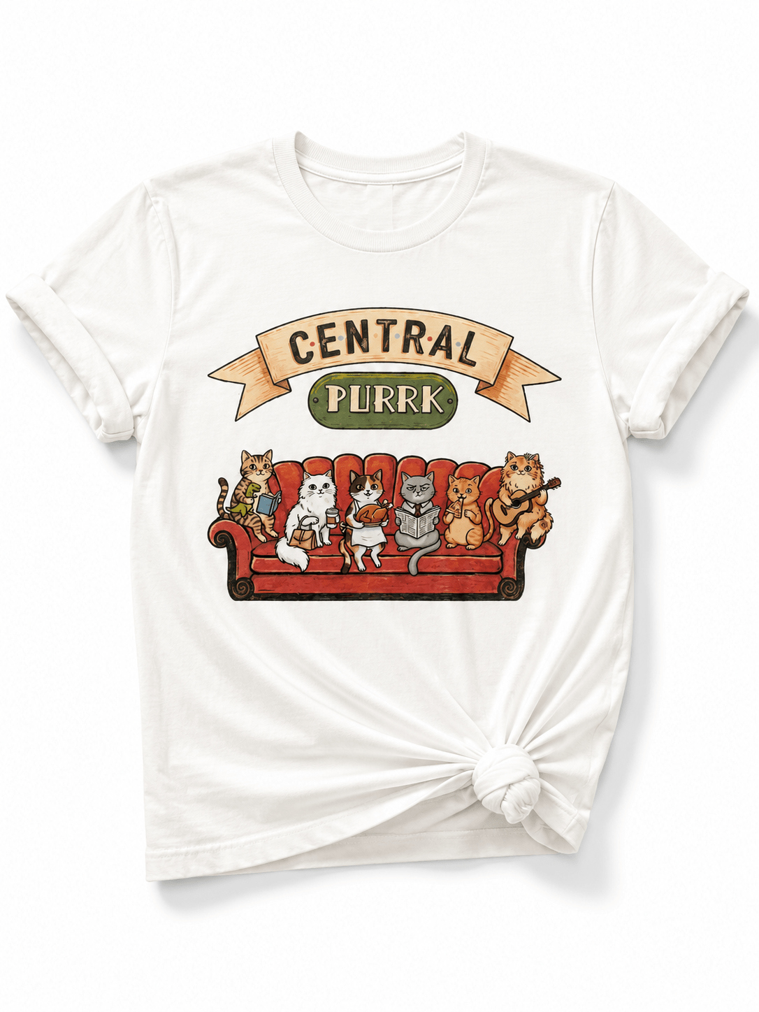 Plus/Reg Short Sleeve Central Purrk Cat Friends Graphic Tee - Freckled Poppy