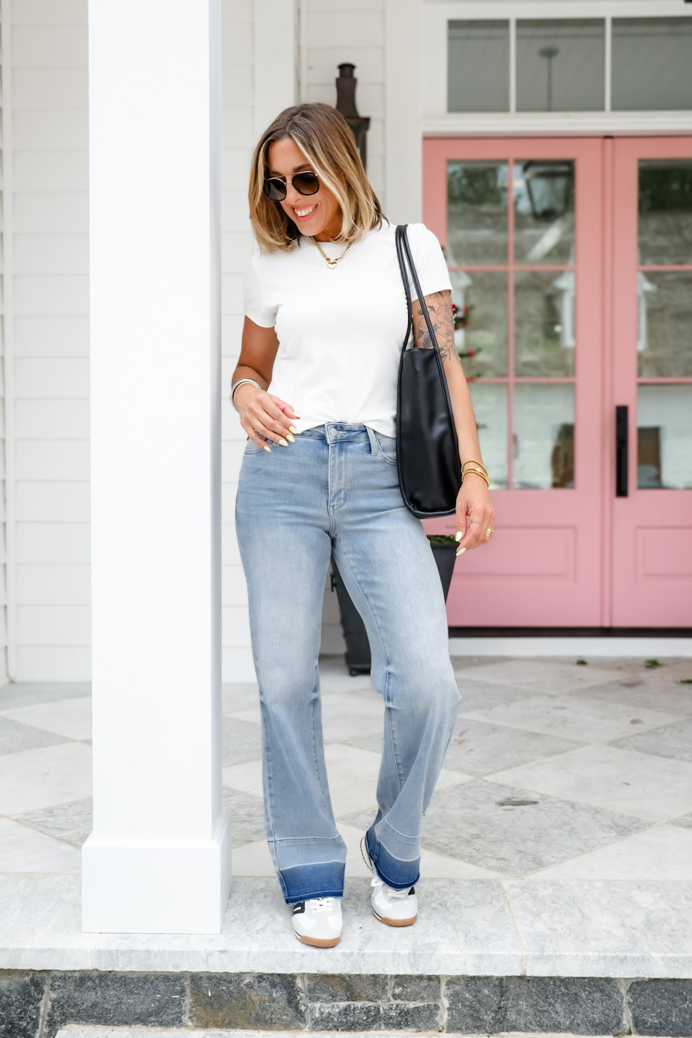 Judy Blue Mid Rise Light Wash Wide Leg Released Hem Jeans