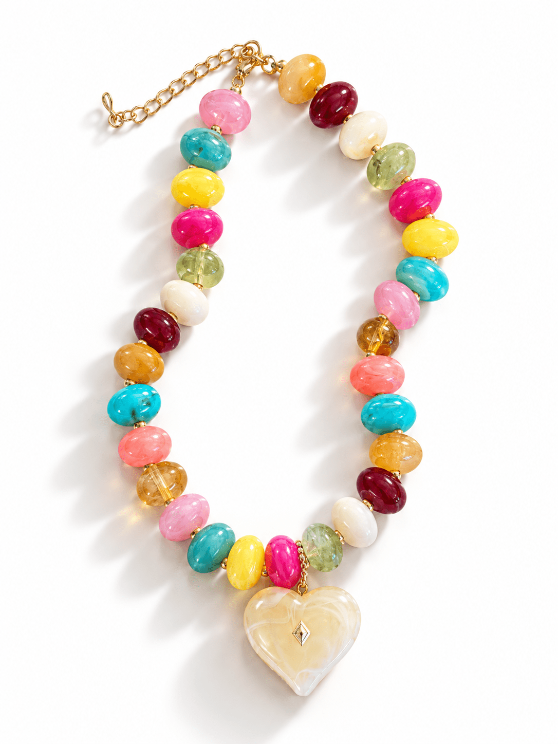 Chunky Beaded Heart Pendant Necklace - Freckled Poppy