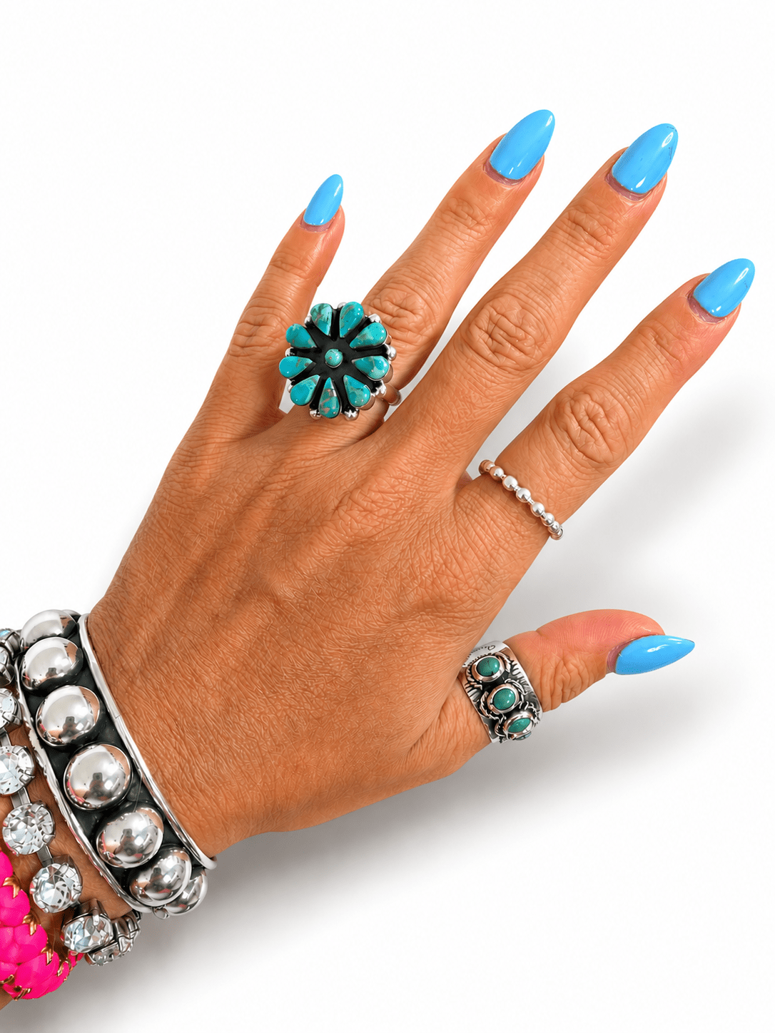 BOHO SOL Multi Ball Silver Stacker Ring - Freckled Poppy