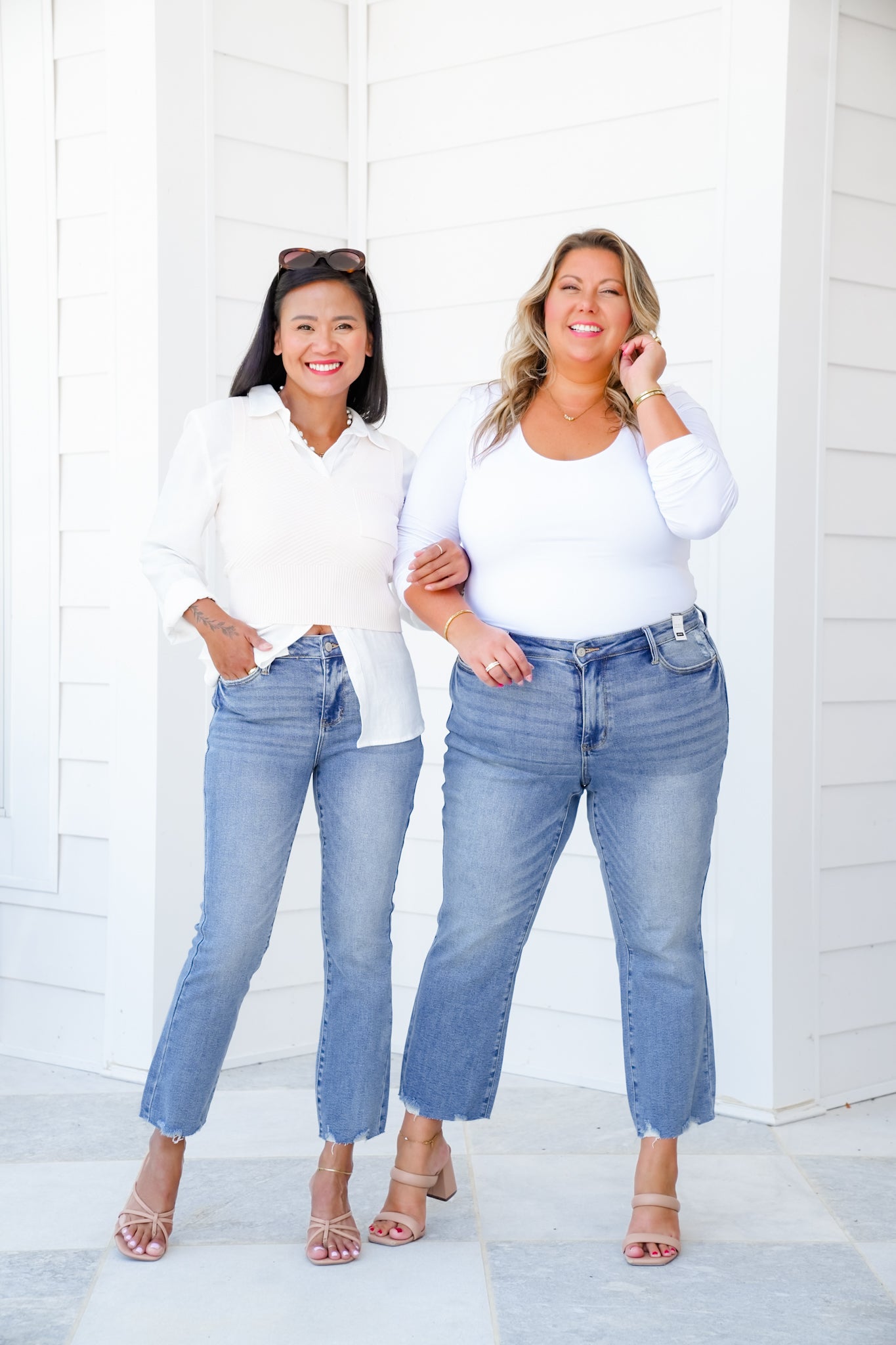 Judy Blue The Montauk Crop Mid-Rise Medium Wash Distressed Hem Kick Flare Jeans