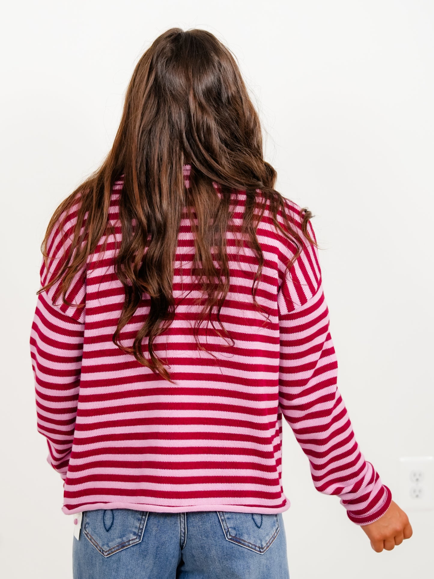 Burgundy Stripe Long Sleeve Button Down Cardigan