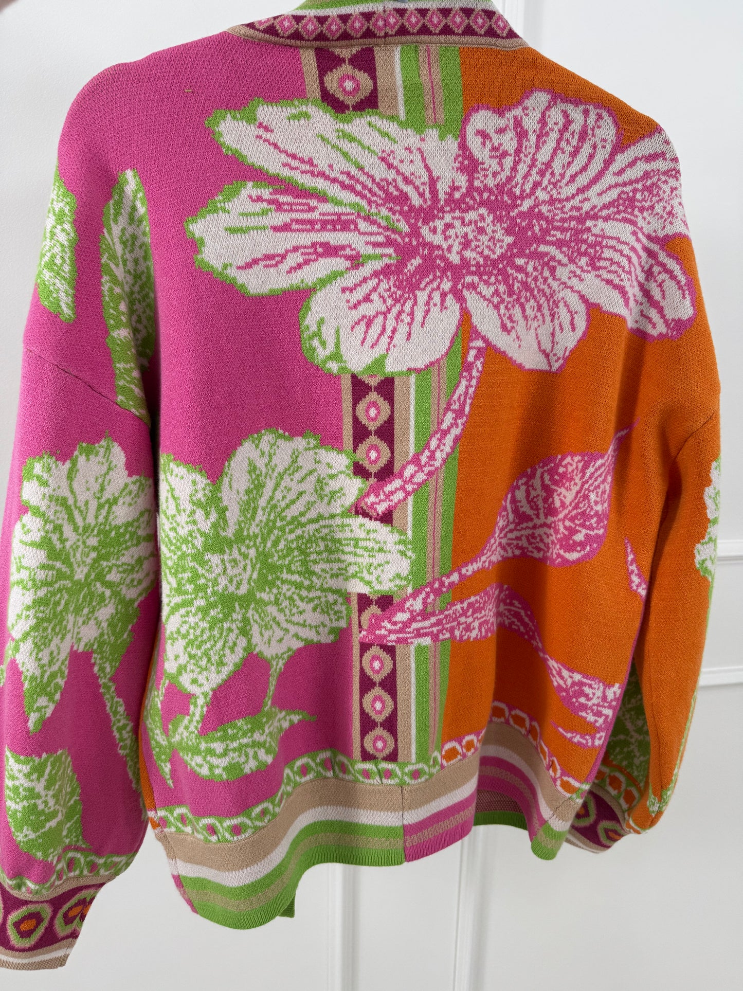 Color Block Floral Print Long Sleeve Button Down Cardigan