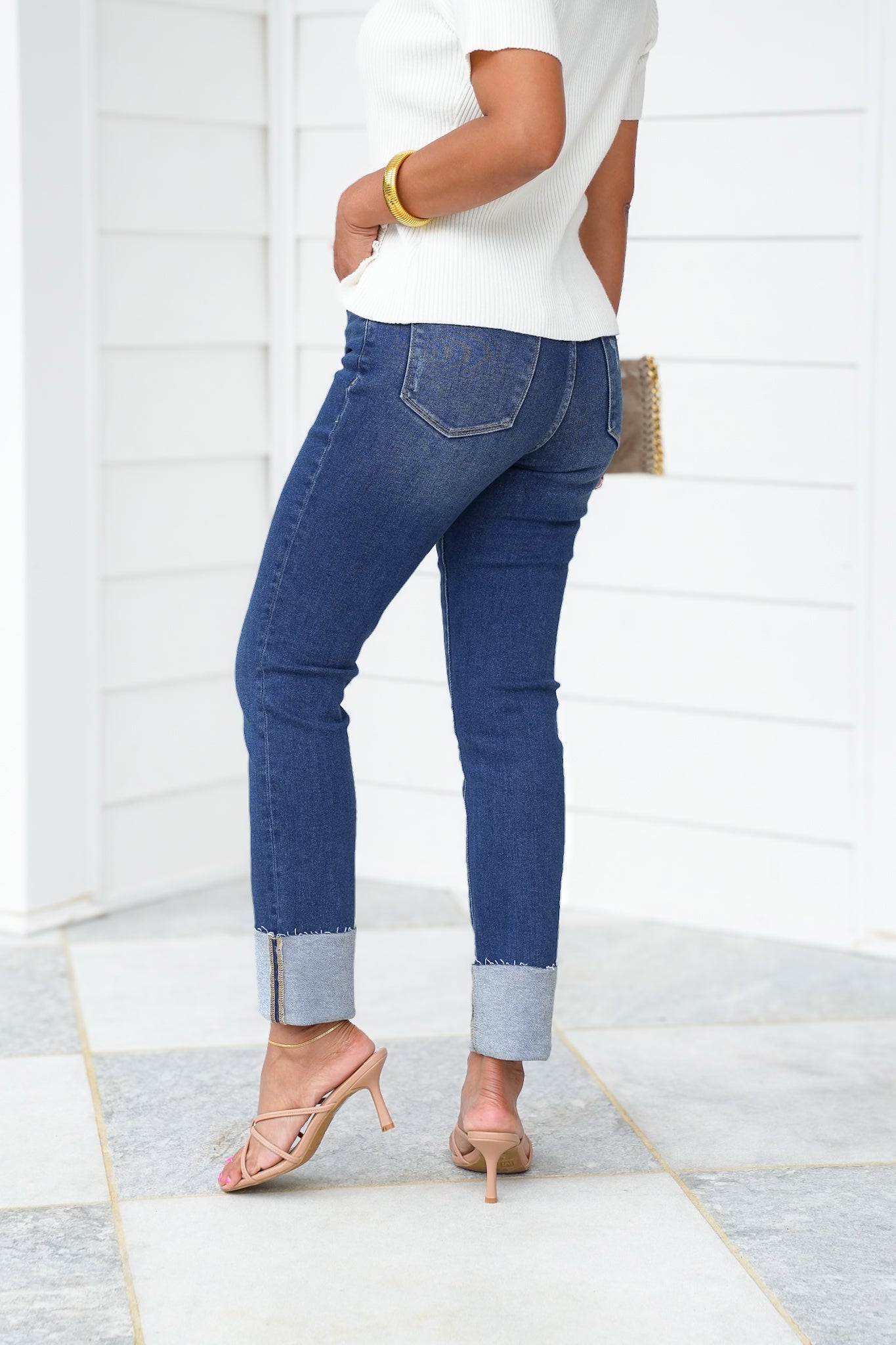 Lovervet High Rise Dark Wash Cuffed Slim Straight Leg Jeans