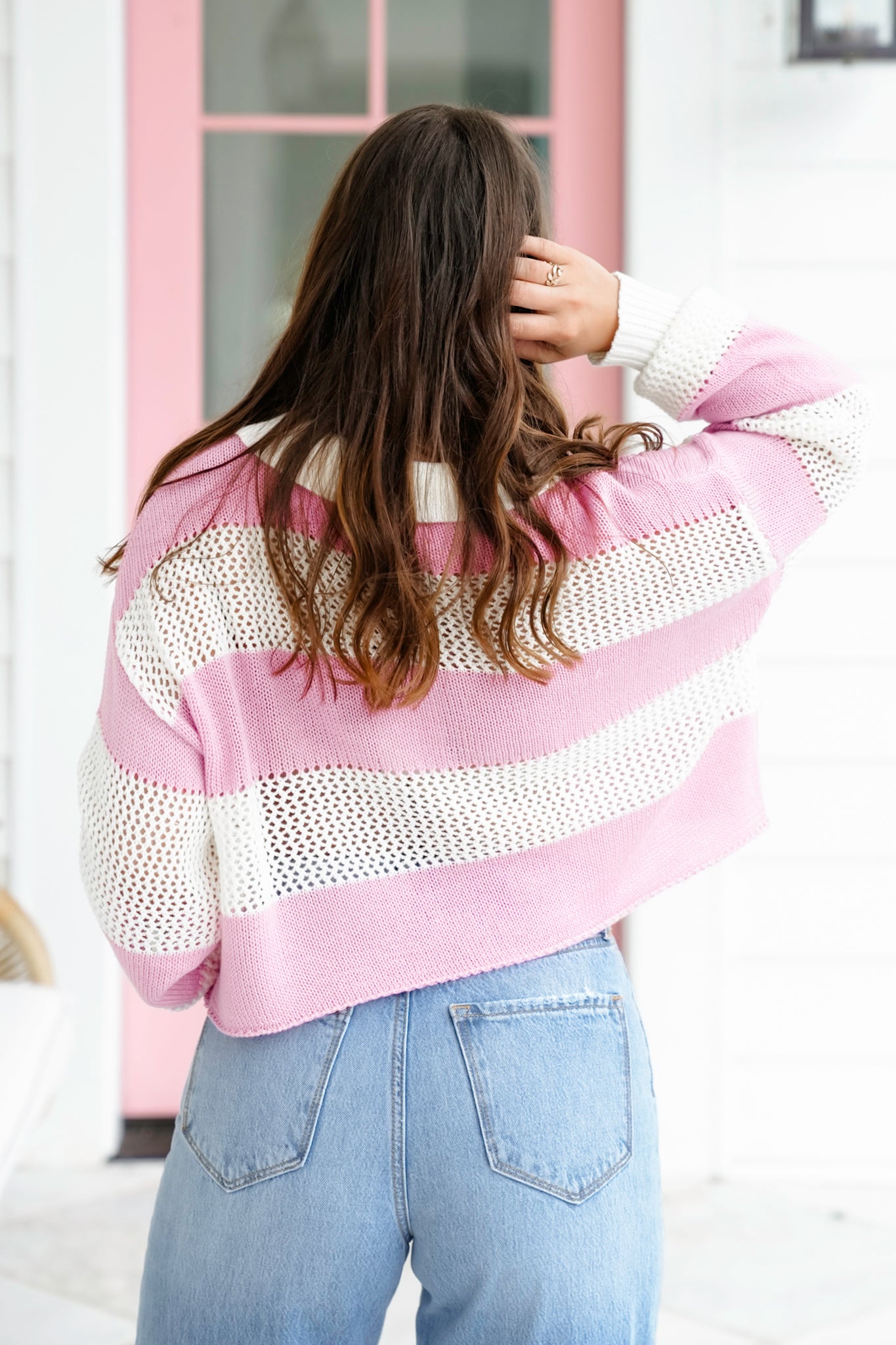Stripe Long Sleeve Button Up Cropped Sweater