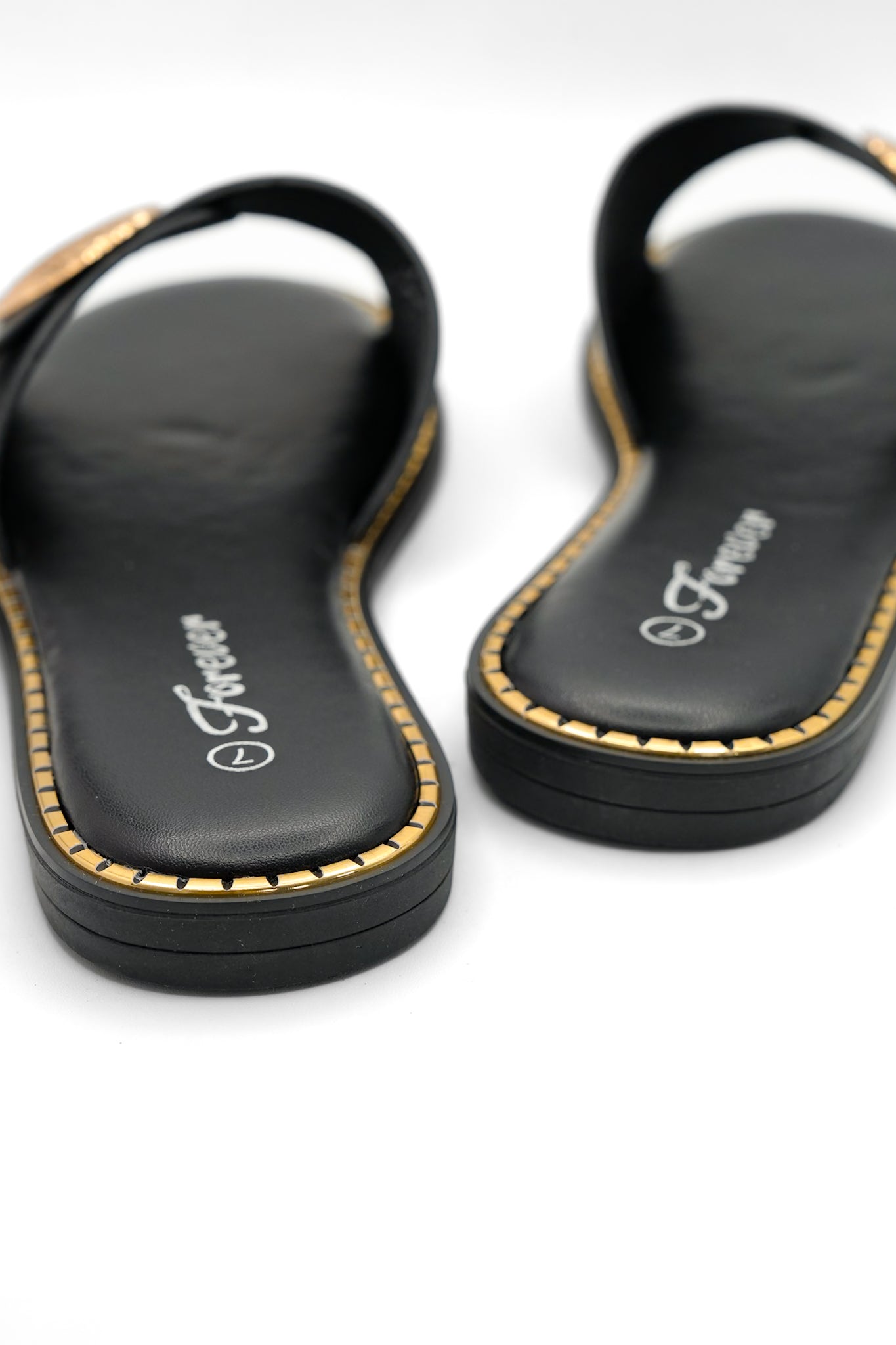 Vegan Leather Slide Sandal with Shell Accent