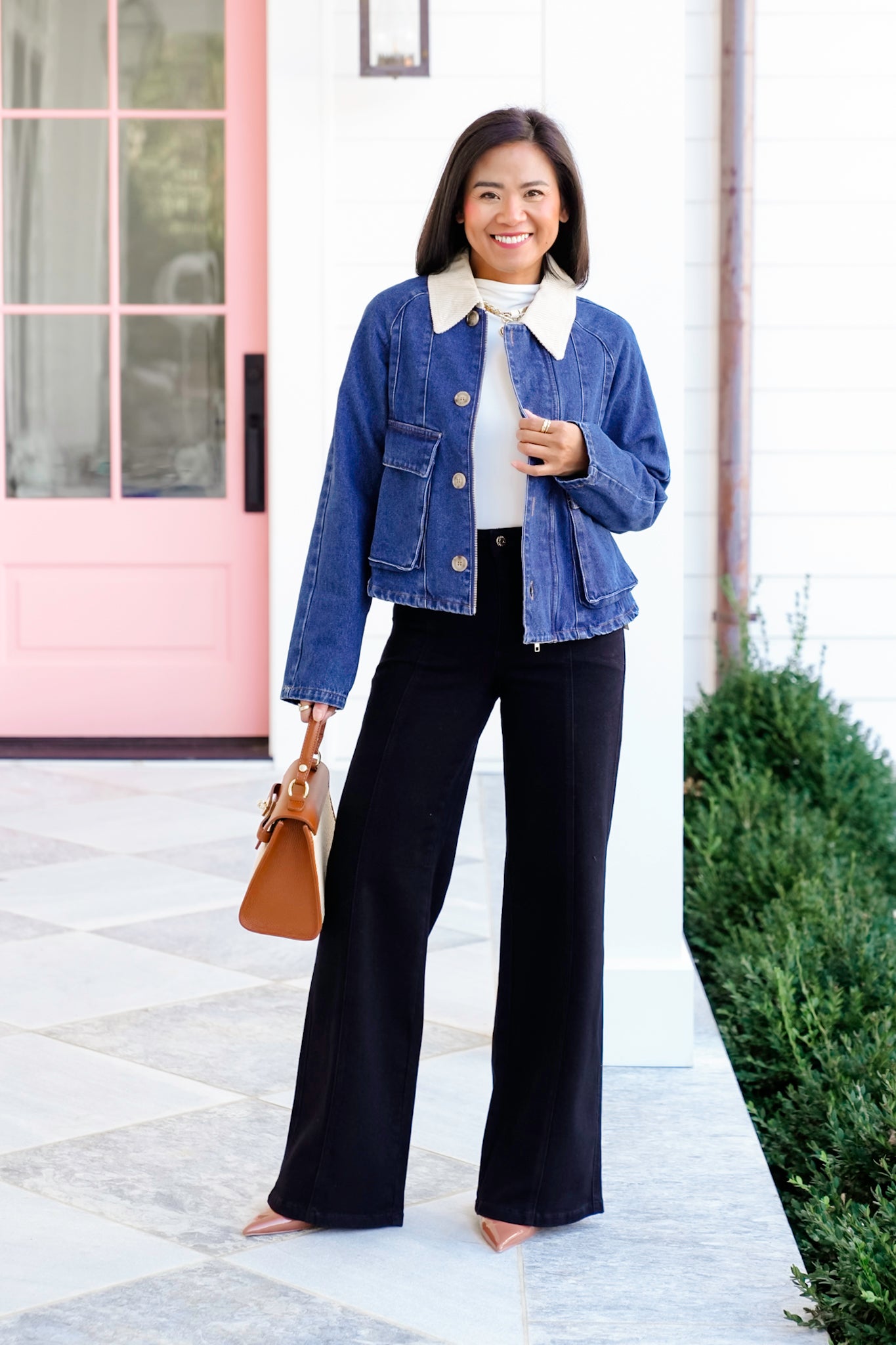 Long Sleeve Zip Up and Buttoned Jacket with Corduroy Collar