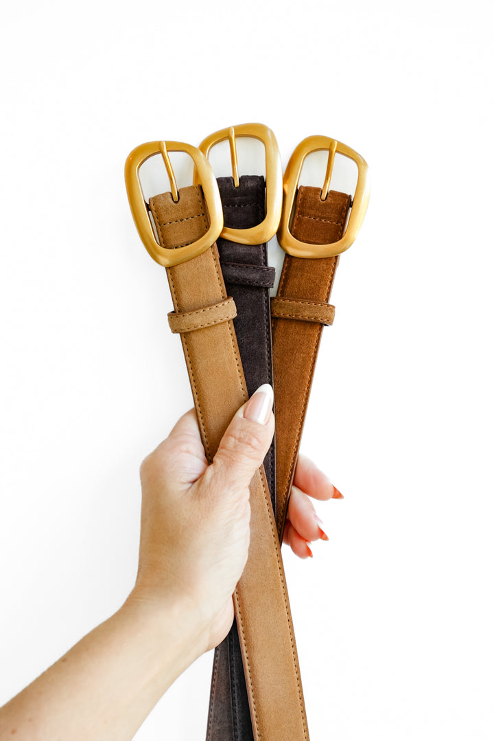 Suede Belt with Organic Shape Buckle
