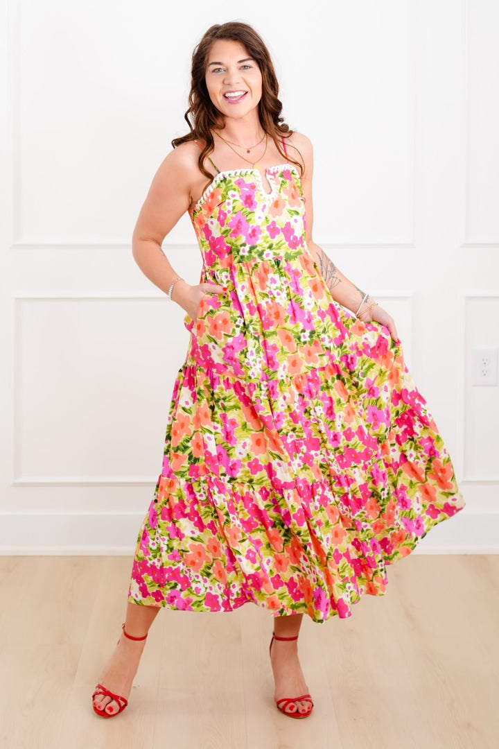 Floral Sleeveless Tiered Midi Dress - Freckled Poppy