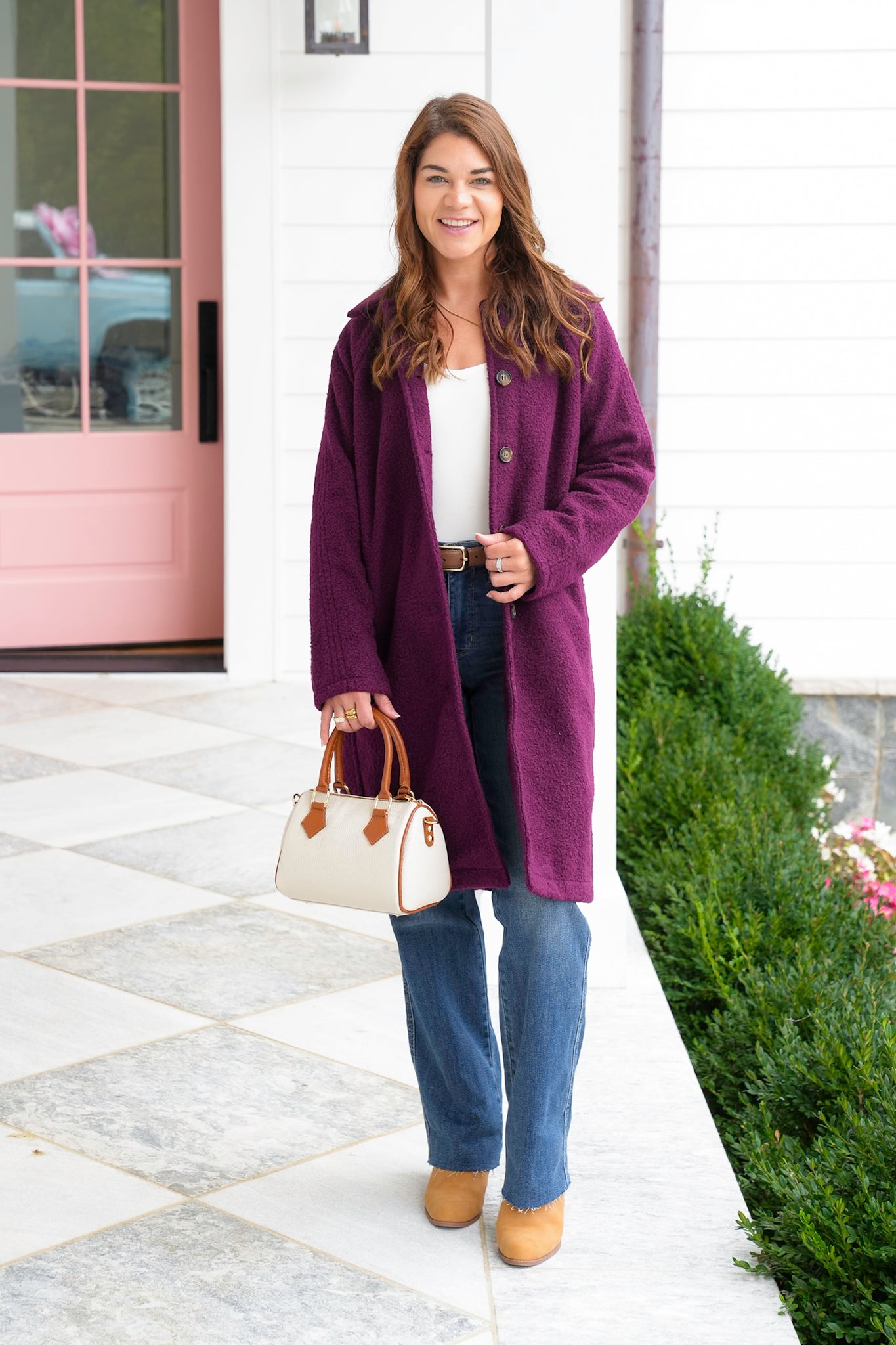 Plum Textured Long Sleeve Button Down Coat