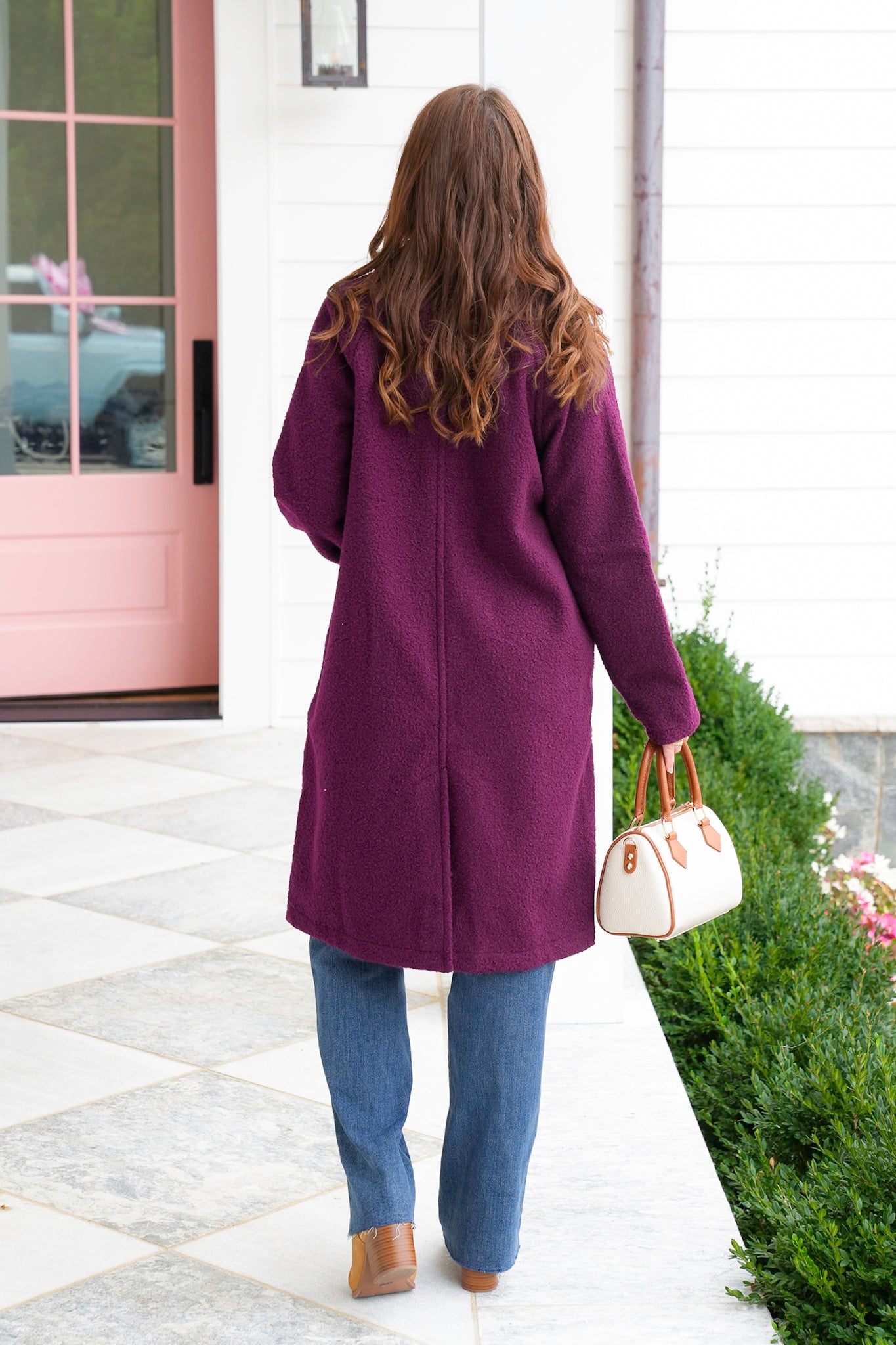 Plum Textured Long Sleeve Button Down Coat
