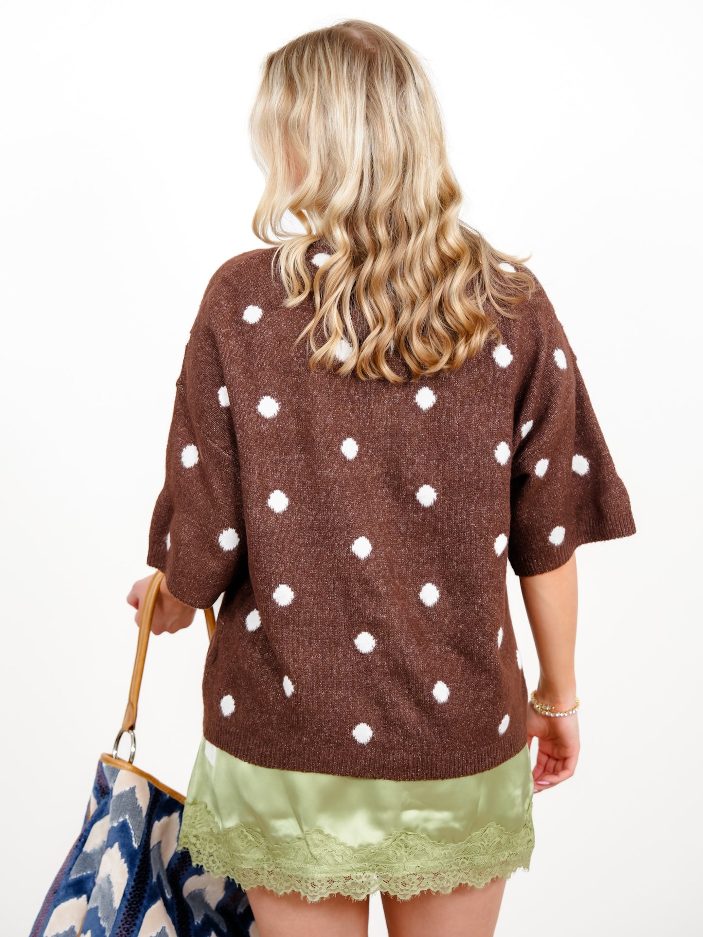 Polka Dot Short Sleeve Button Down Cardigan