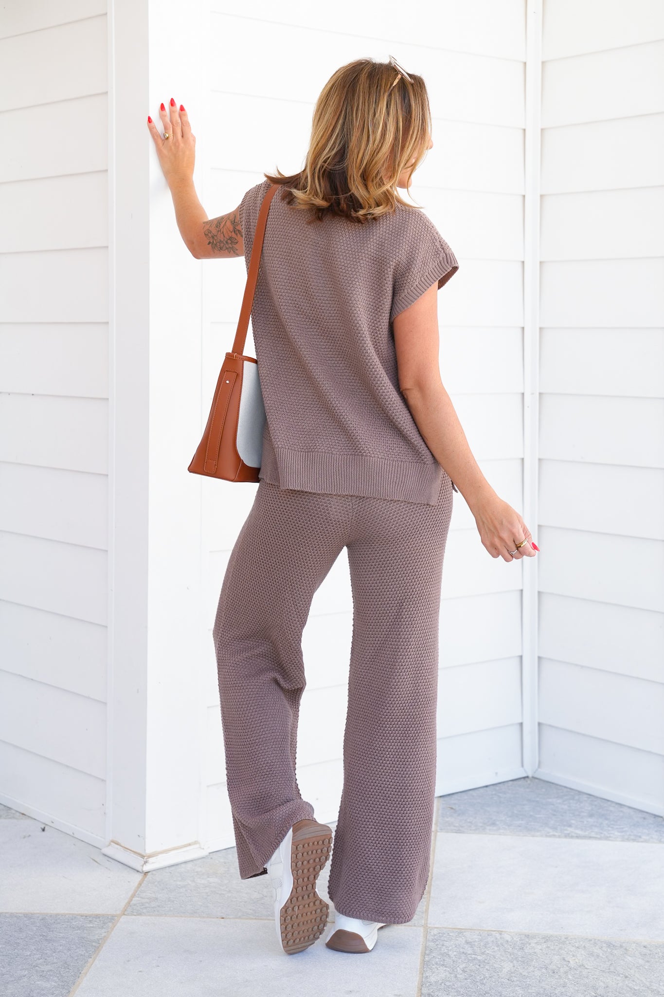 Waffle Knit Button Down Vest and Pants Set