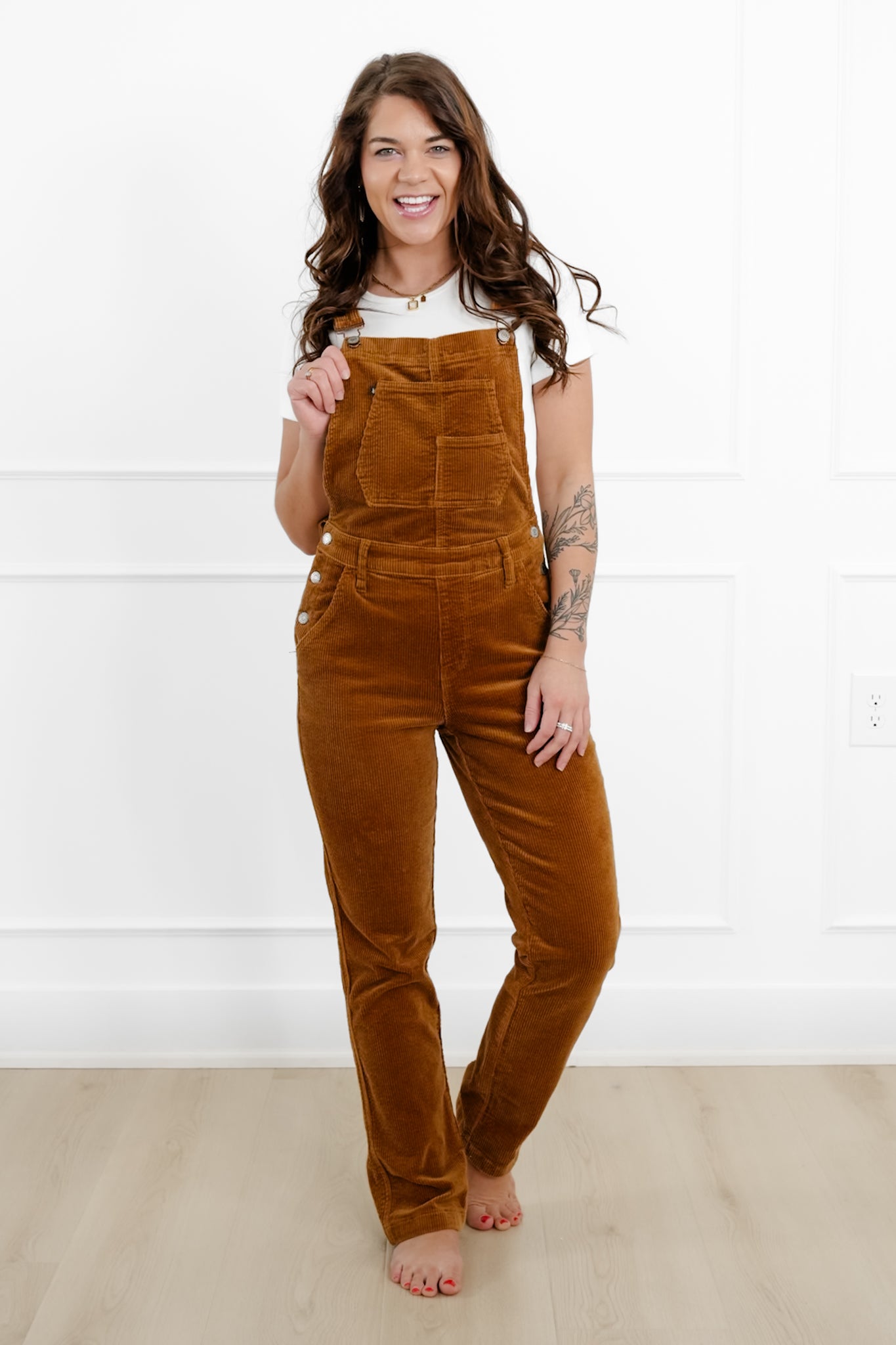 Judy Blue High Rise Camel Corduroy Straight Leg Overalls