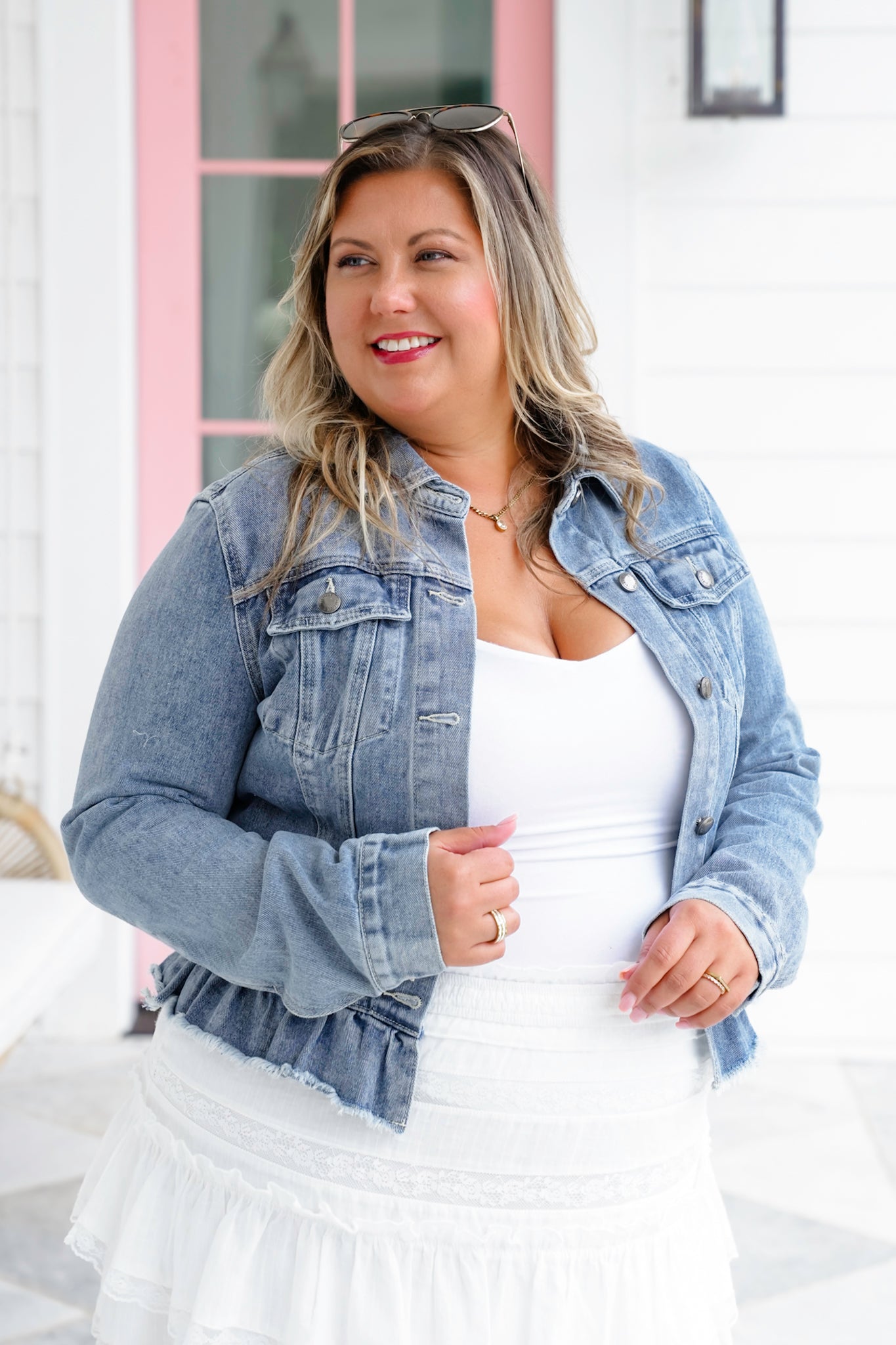 Restock! Long Sleeve Button Down Jacket with Ruffle Hem Detail
