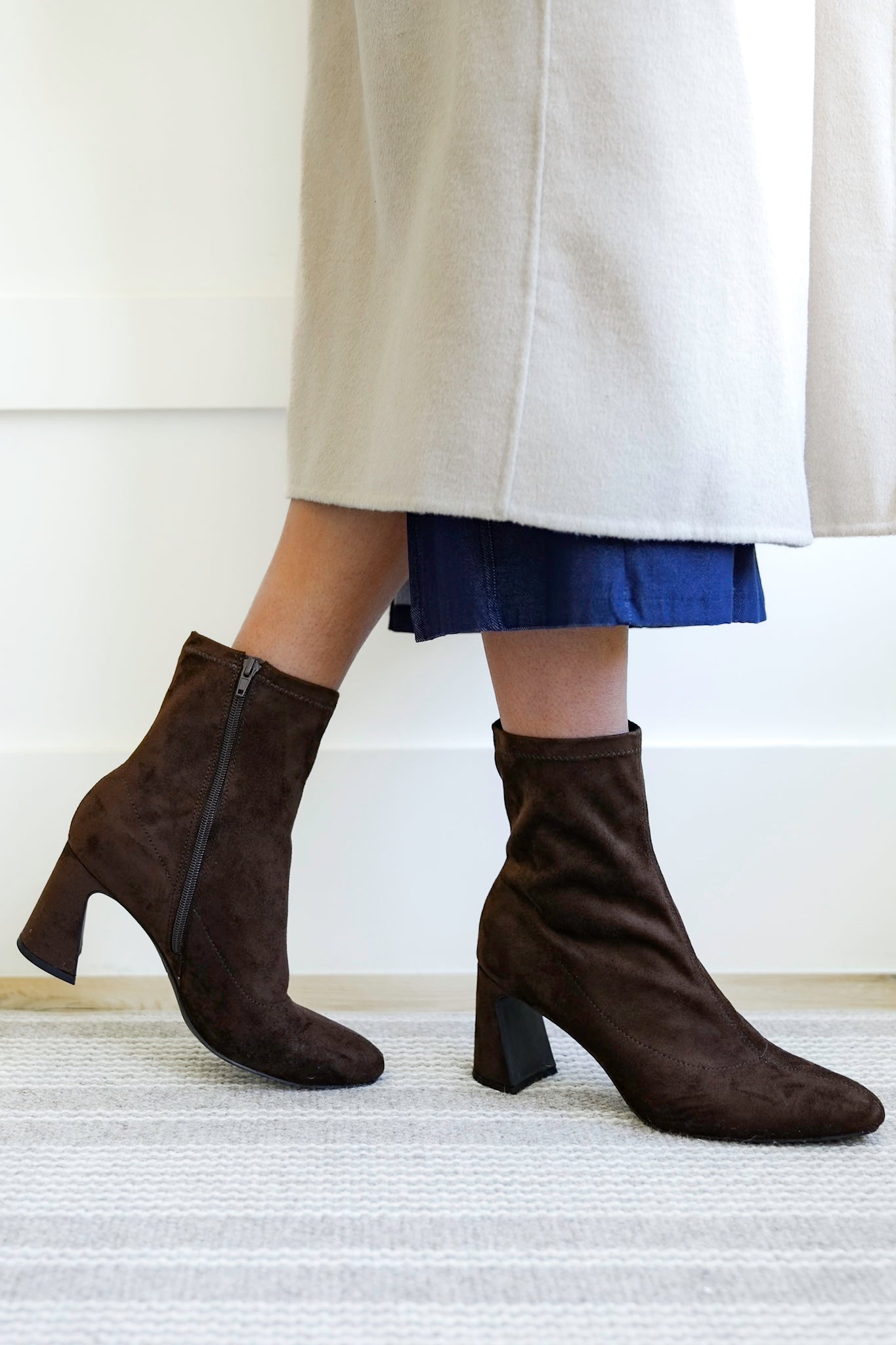 MIA Sleek Vegan Suede Block Heel Ankle Boot