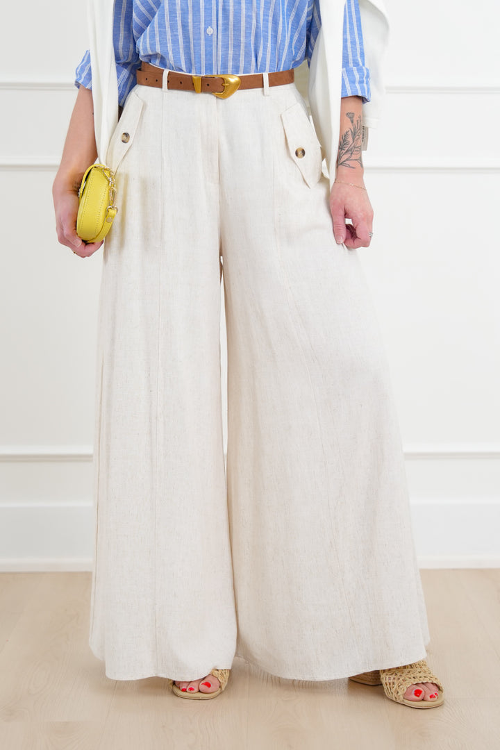 Linen Blend High Waist Wide Leg Pants - Freckled Poppy