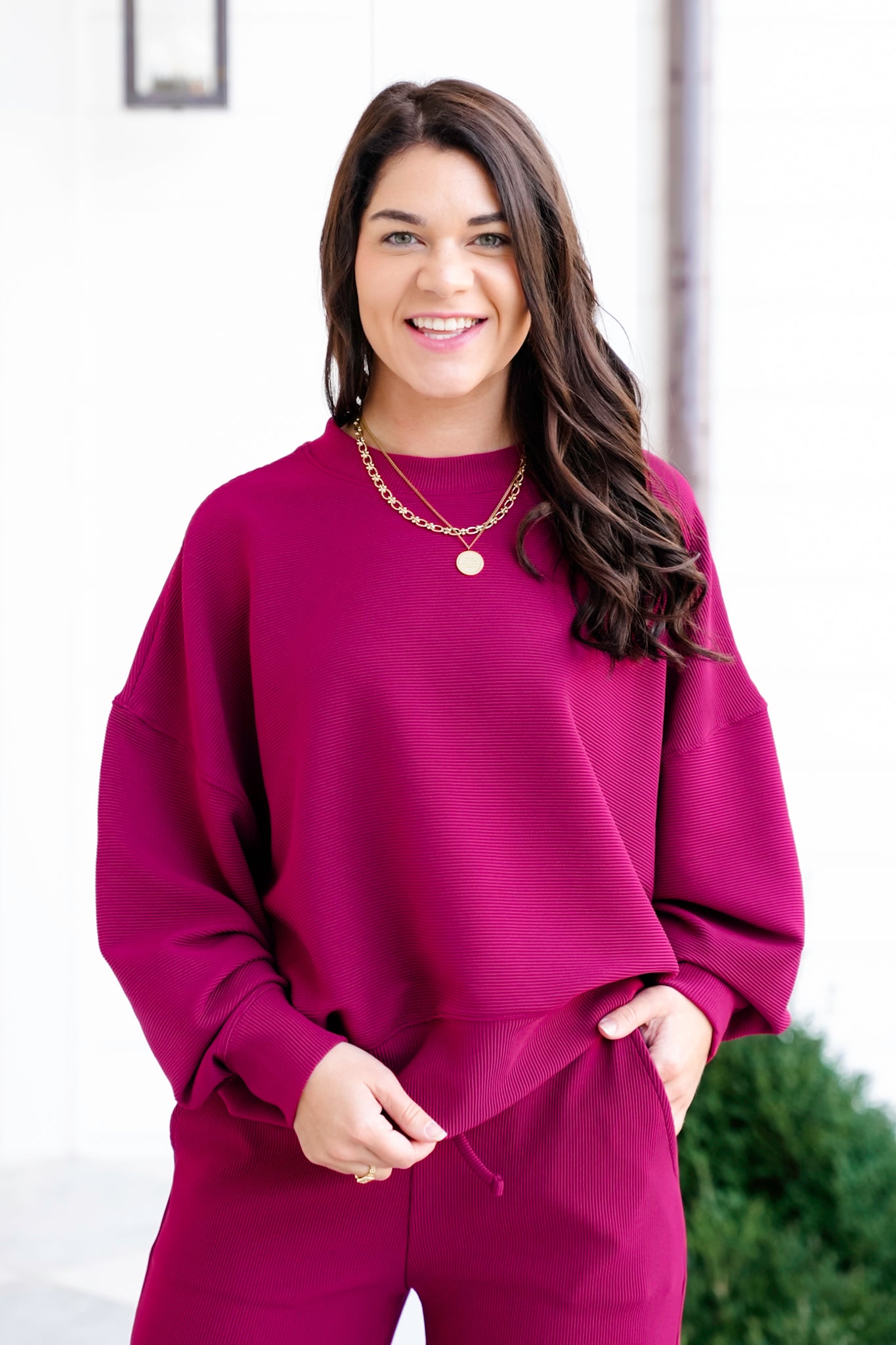 Door Buster! Zenana Ribbed Round Neck Pullover & Pants Set