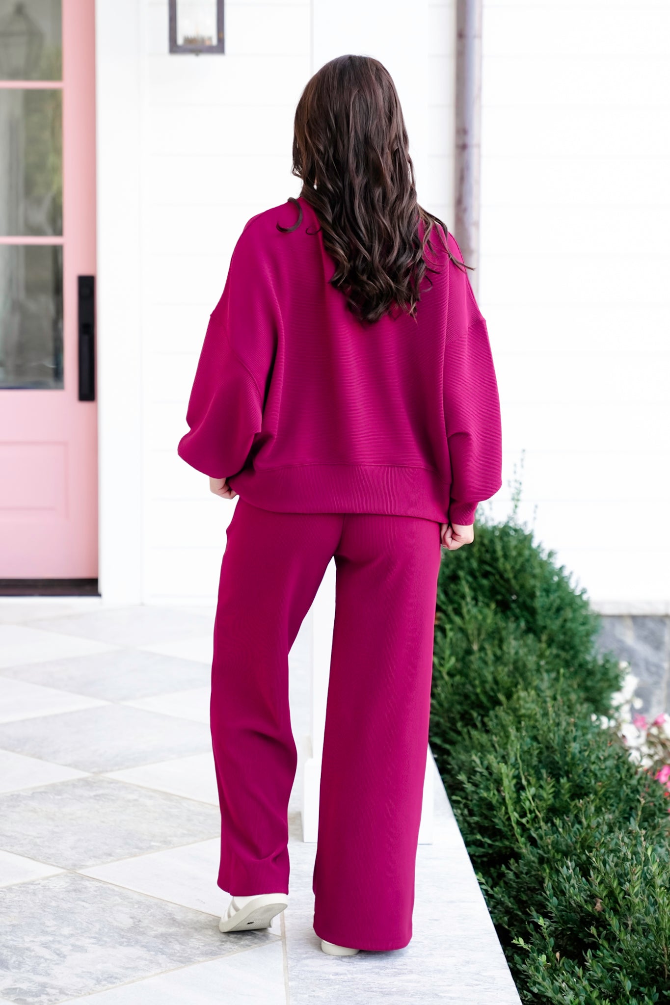 Door Buster! Zenana Ribbed Round Neck Pullover & Pants Set