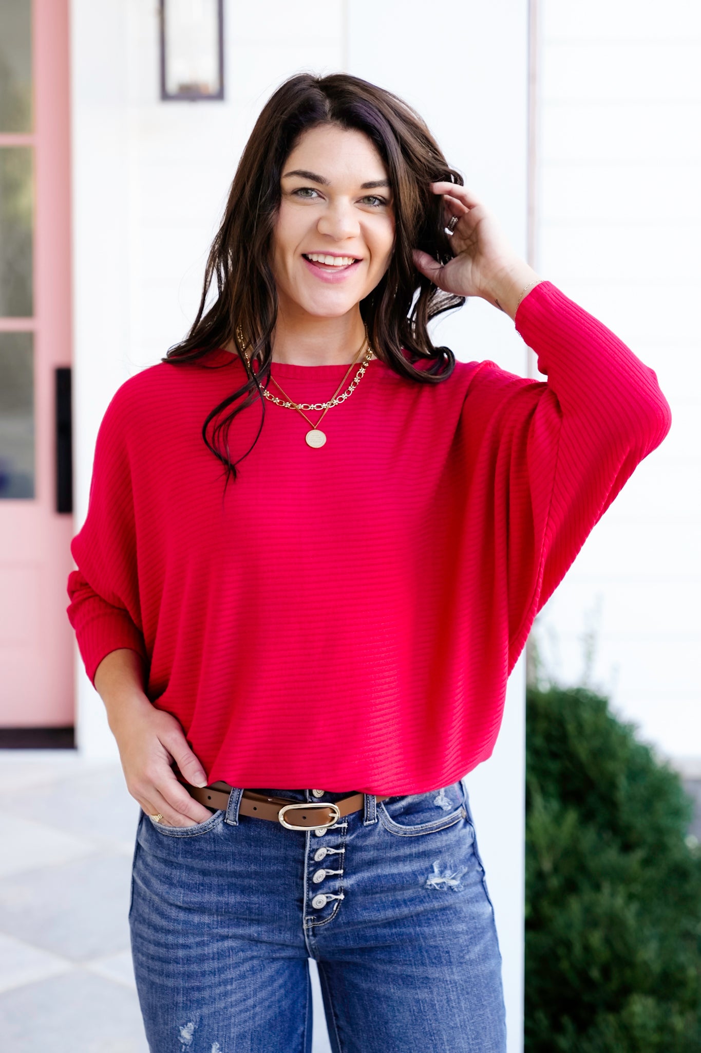 Door Buster! Zenana Ribbed Batwing Long Sleeve Boat Neck Sweater