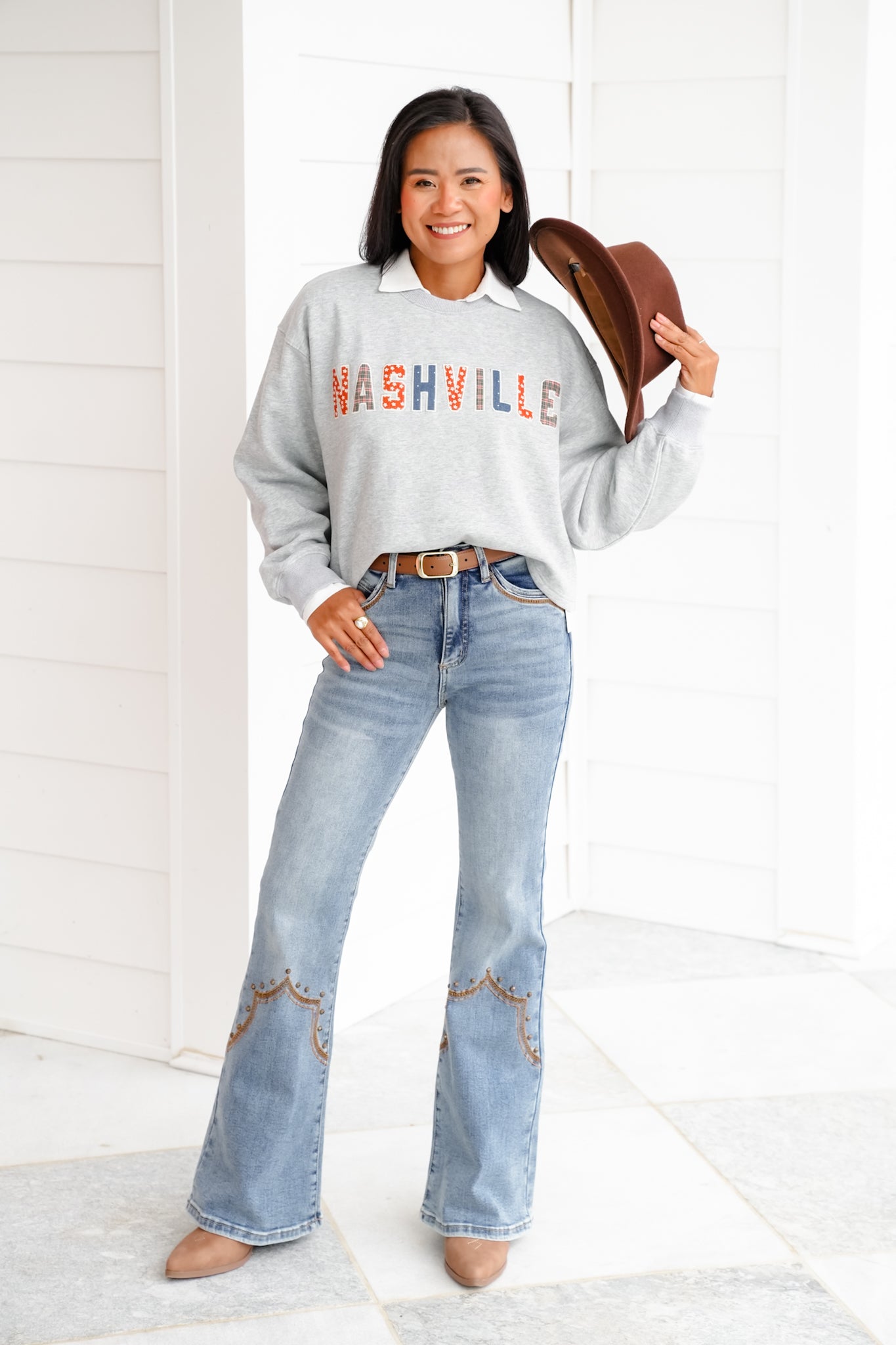 Long Sleeve "Nashville" Crew Neck Pullover Top
