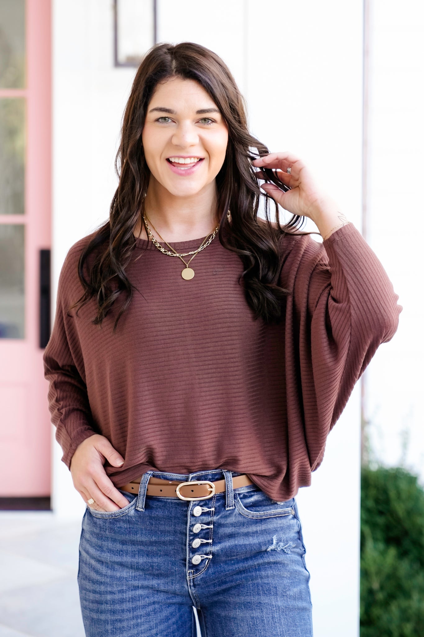 Door Buster! Zenana Ribbed Batwing Long Sleeve Boat Neck Sweater