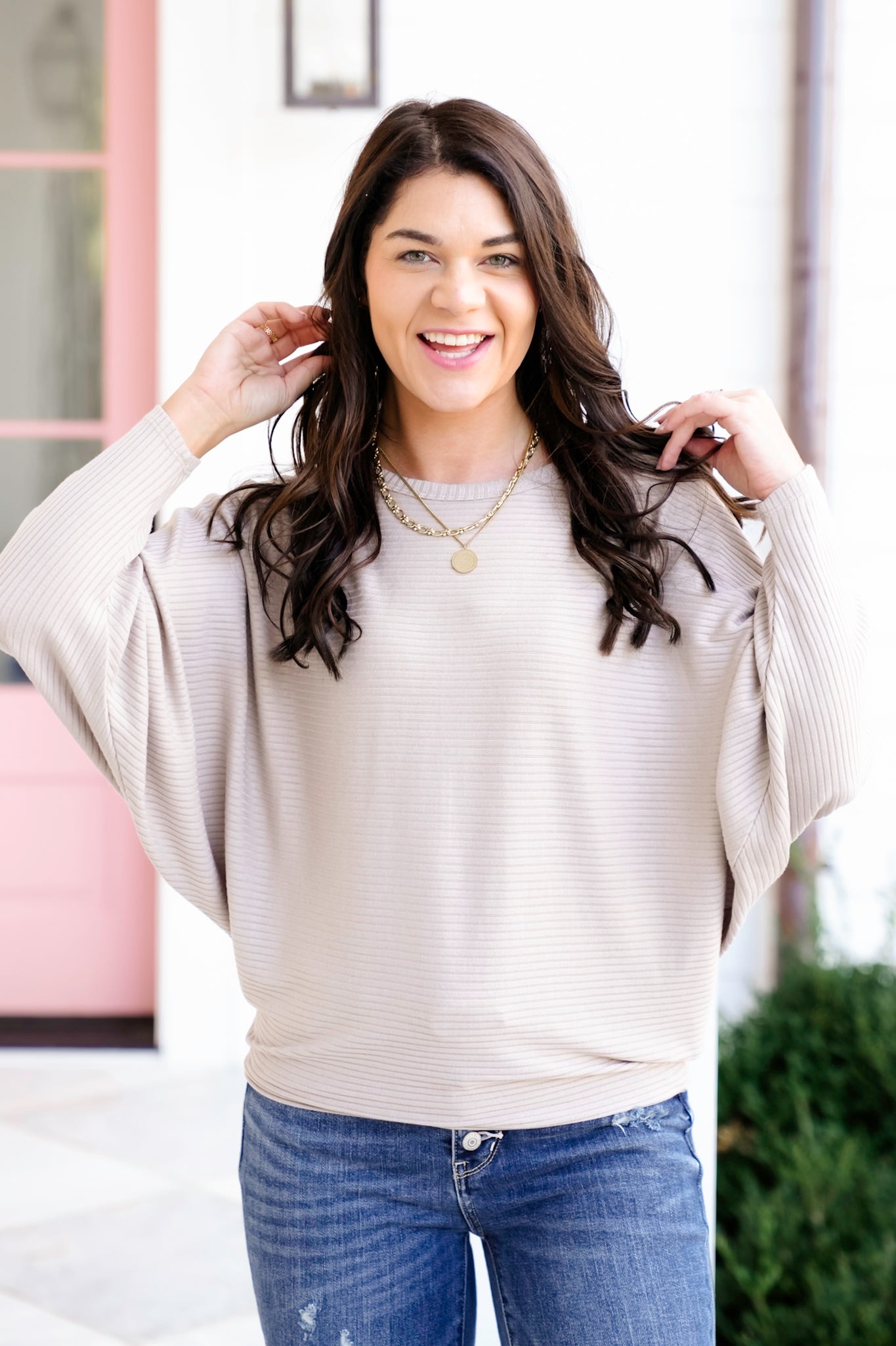 Door Buster! Zenana Ribbed Batwing Long Sleeve Boat Neck Sweater