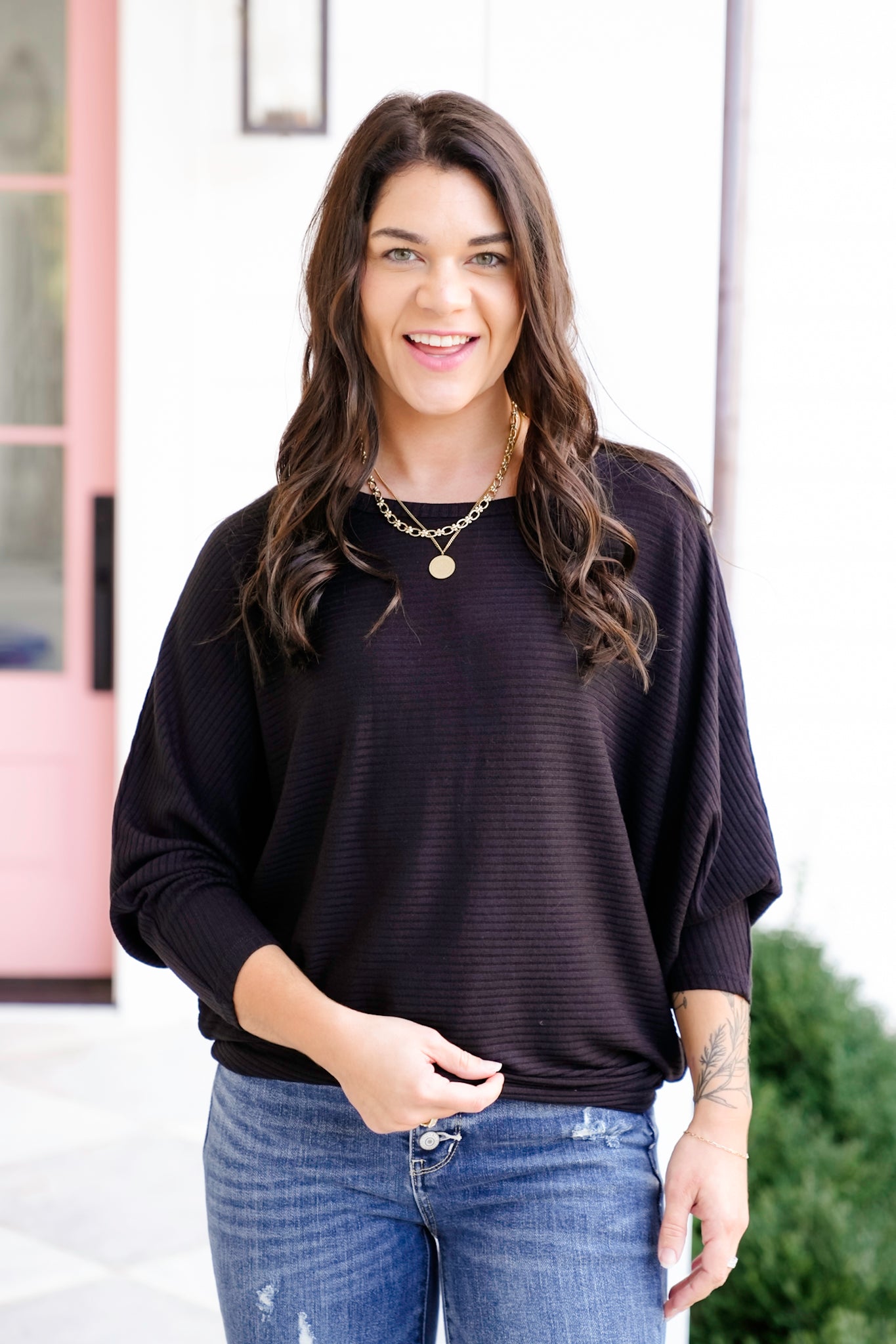 Door Buster! Zenana Ribbed Batwing Long Sleeve Boat Neck Sweater