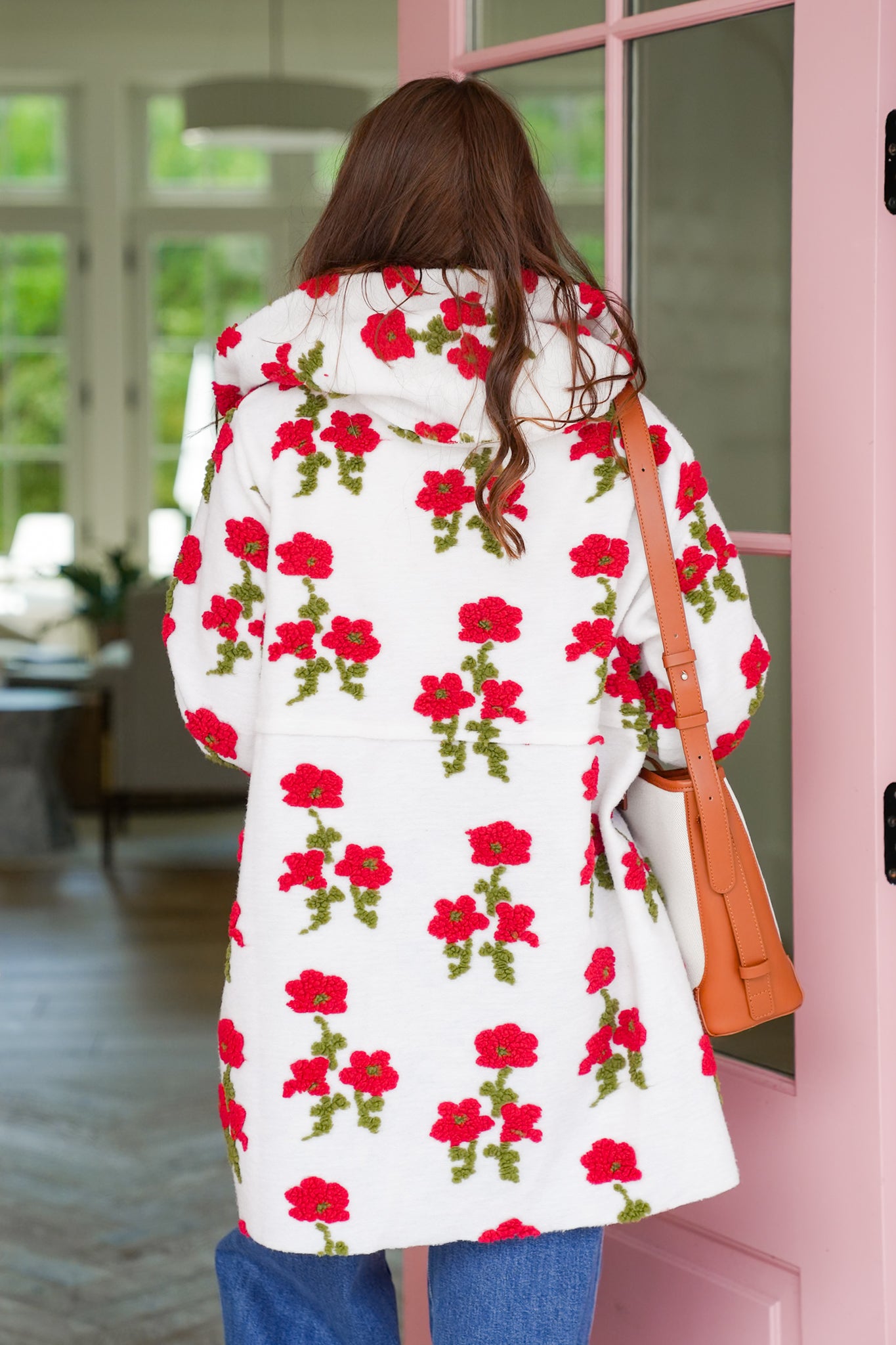 Plus/Reg Floral Embroidered Long Sleeve Hooded Coat