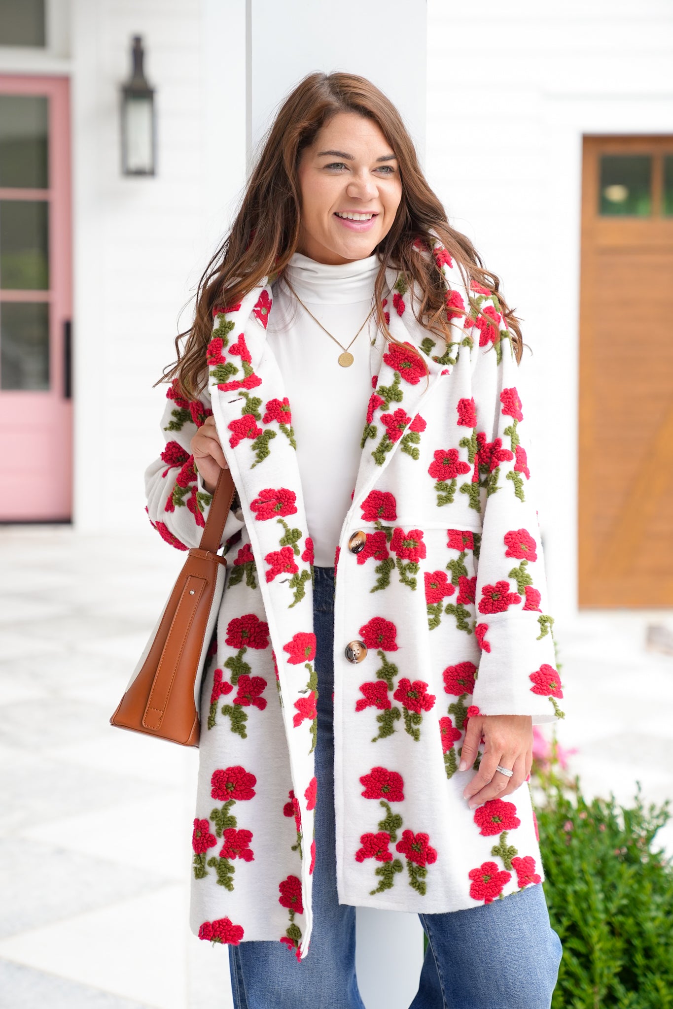 Plus/Reg Floral Embroidered Long Sleeve Hooded Coat