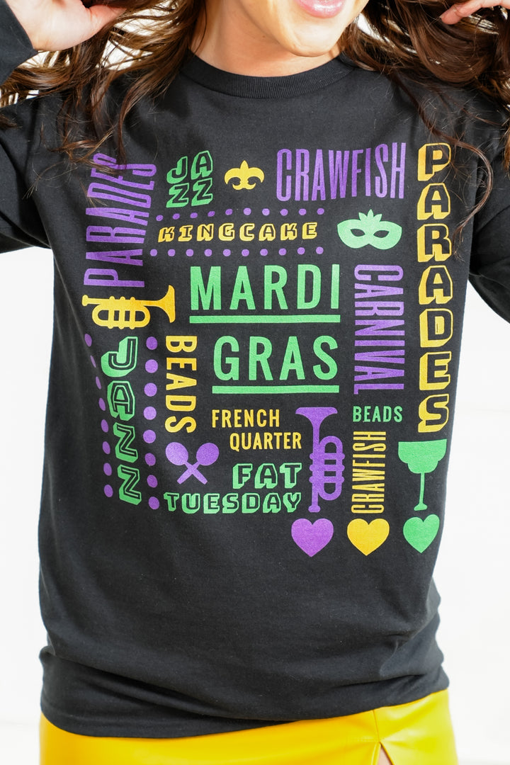 Plus/Reg Long Sleeve "Mardi Gras" Graphic Tee