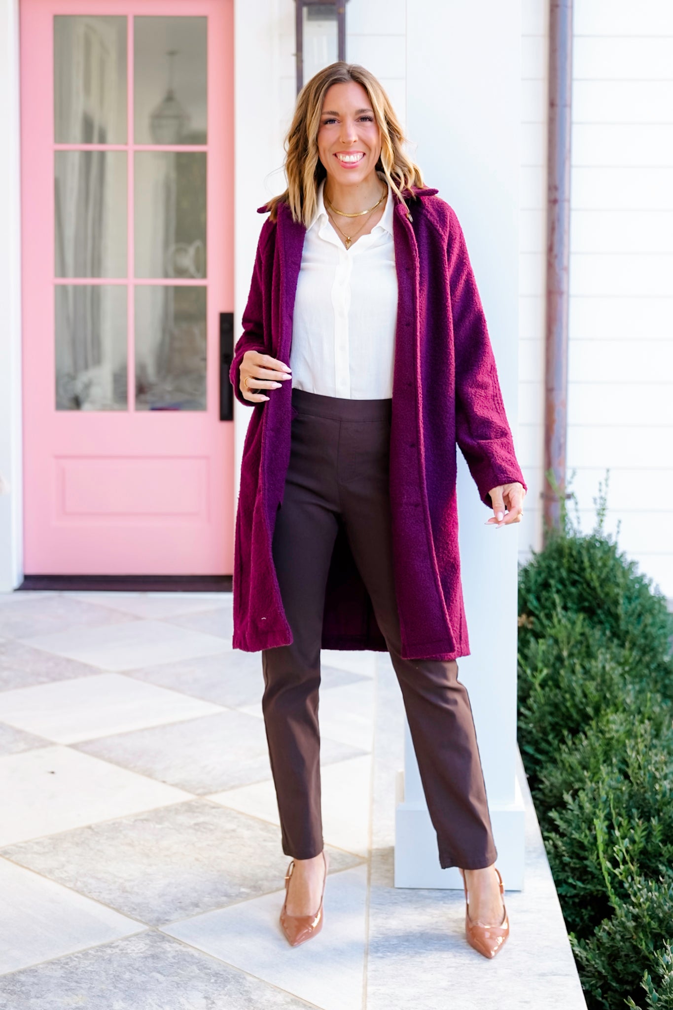 Solid Elastic Waist Twill Pull On Pants