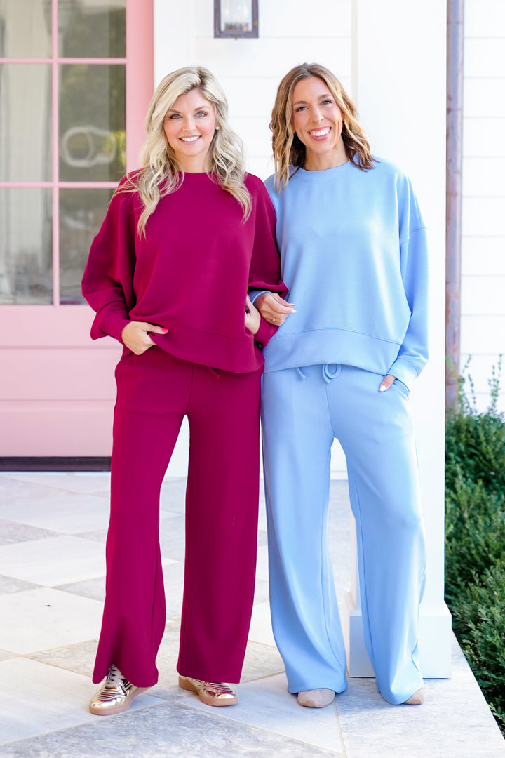 Door Buster! Zenana Ribbed Round Neck Pullover & Pants Set