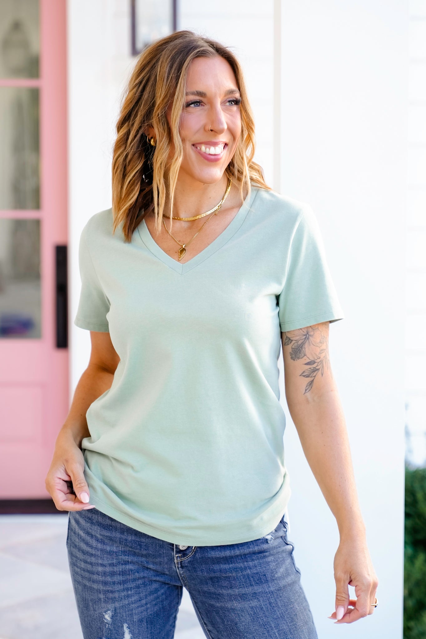Door Buster! Cotton Short Sleeve V Neck T-Shirt