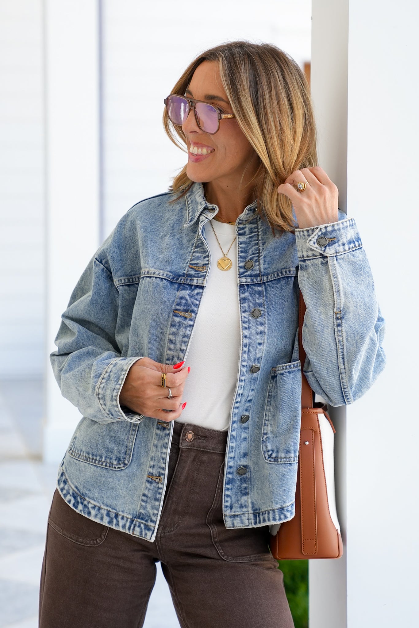 Veveret Acid Wash Long Sleeve Button Down Jacket