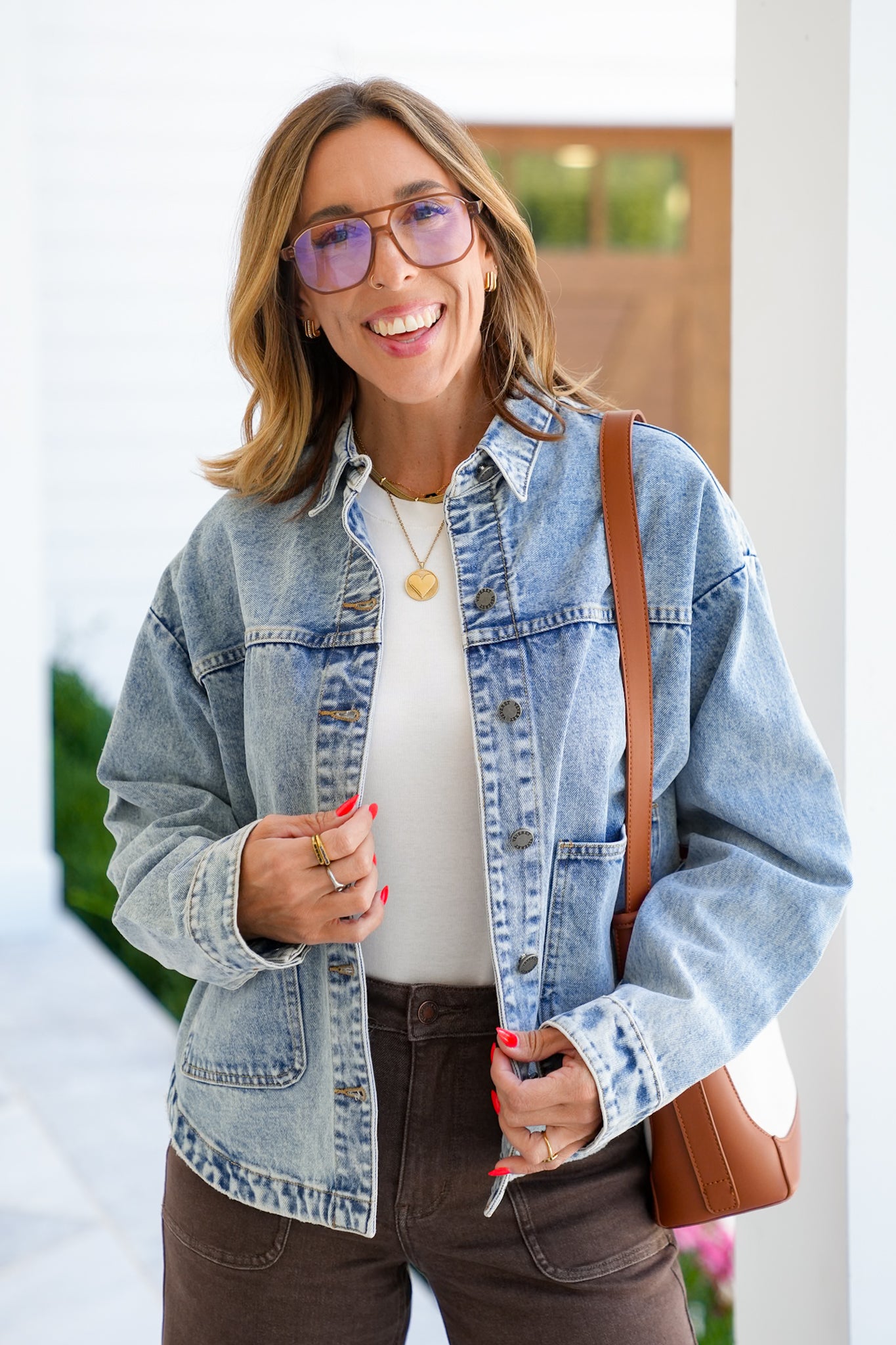 Veveret Acid Wash Long Sleeve Button Down Jacket
