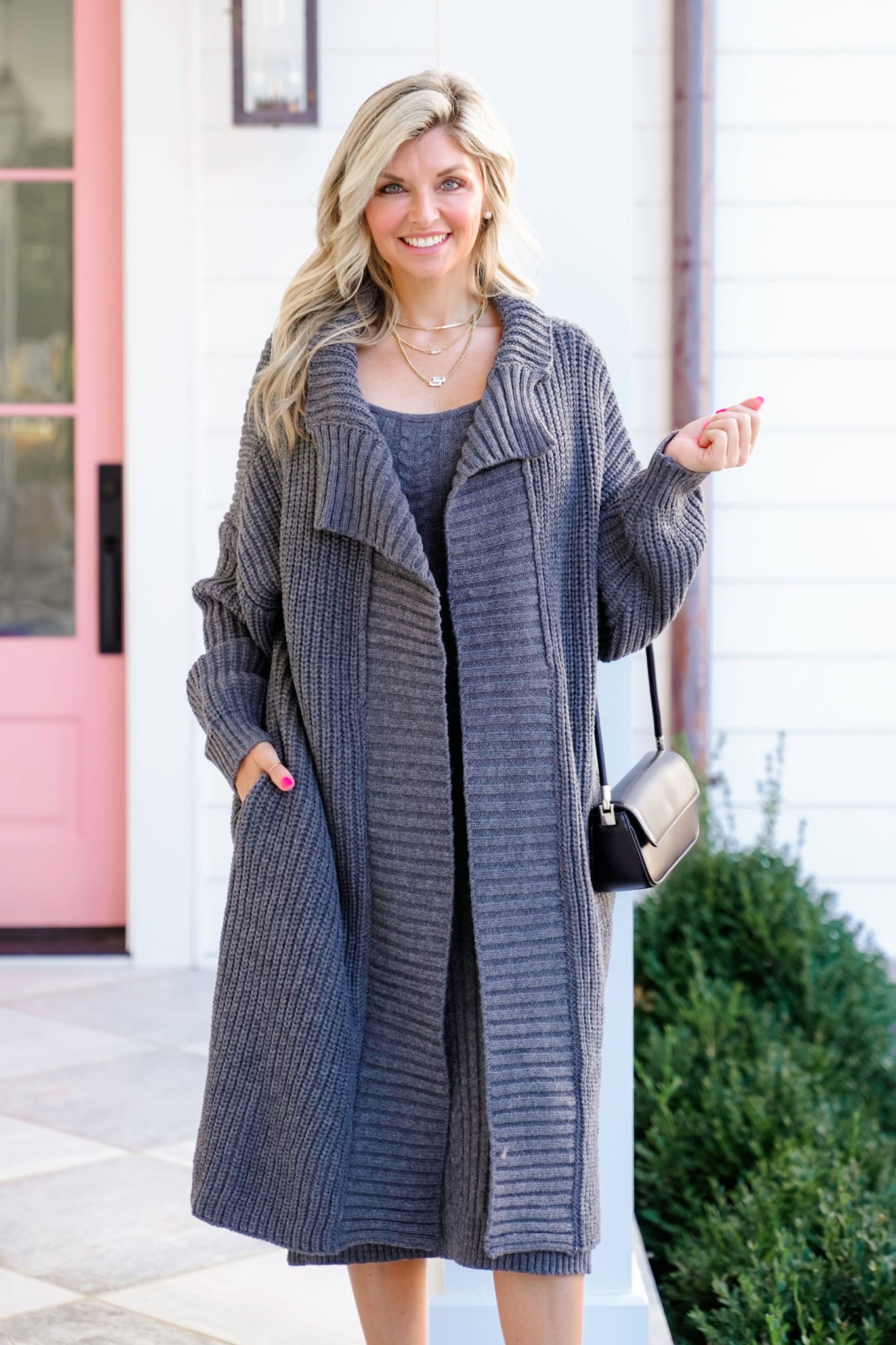 Plus/Reg Ribbed Knit Long Cardigan and Dress Set